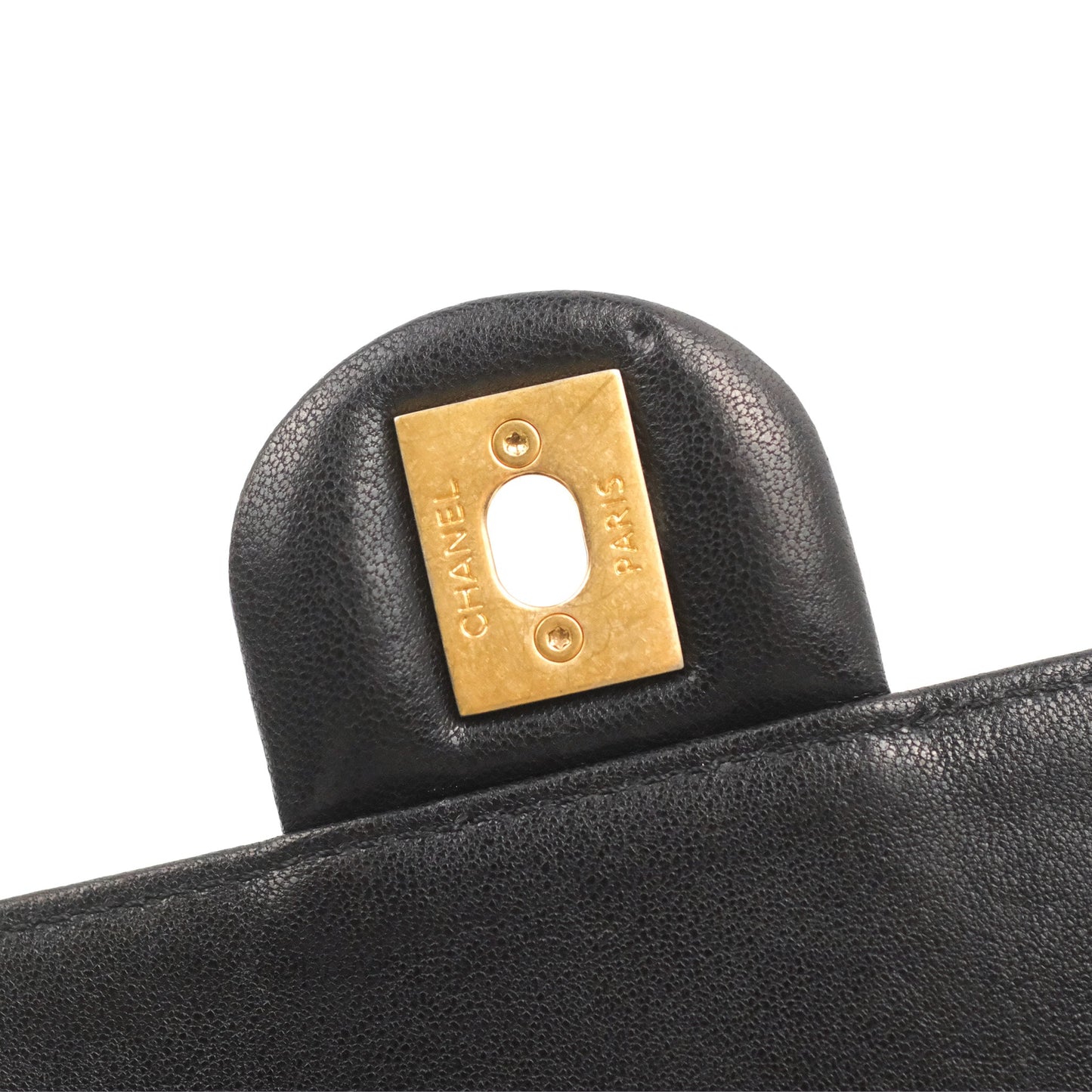 Chanel Small Pearl Flap Bag Black Calfskin Aged Gold Hardware