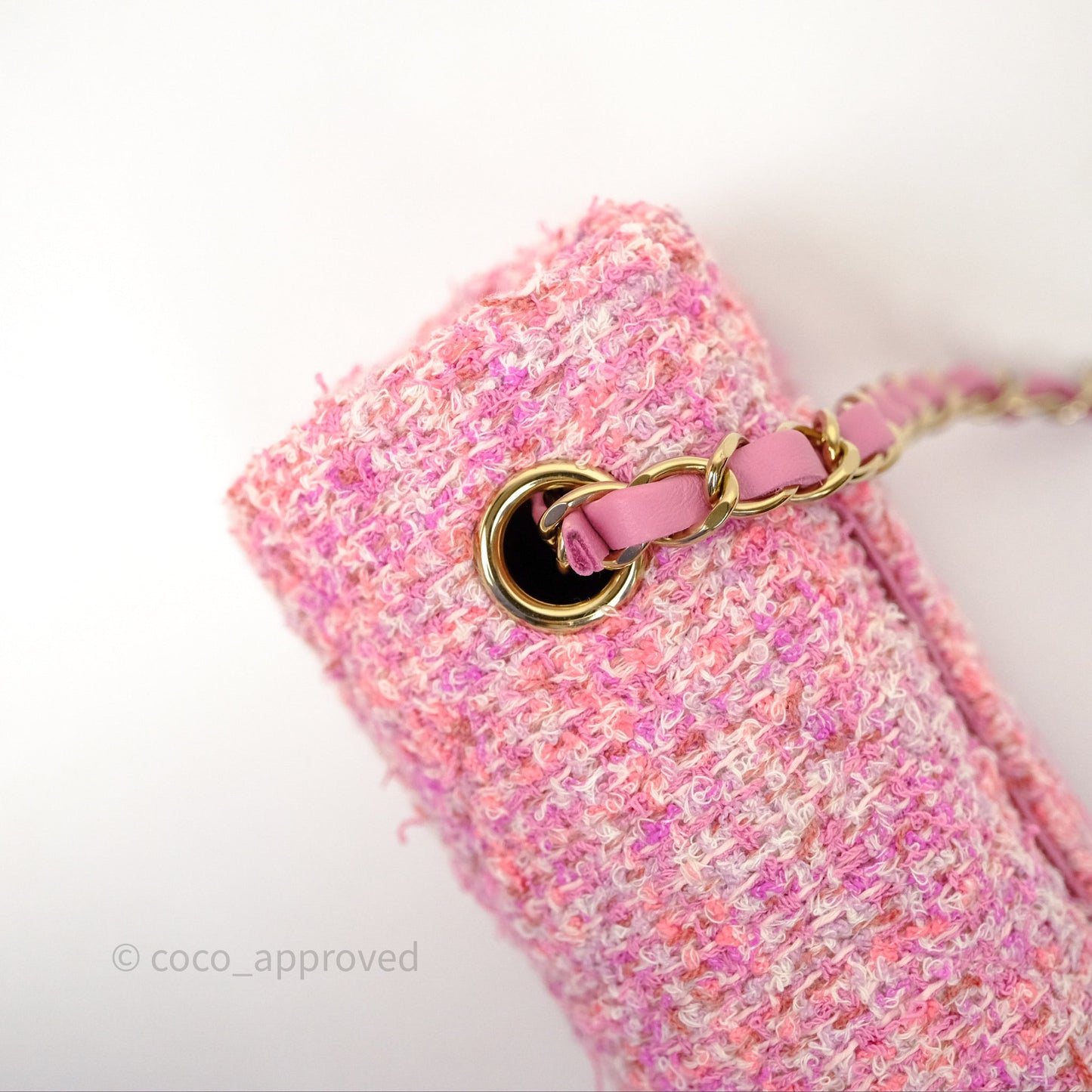 Chanel Tweed Quilted Mini Rectangular Flap Pink Tweed Gold Hardware