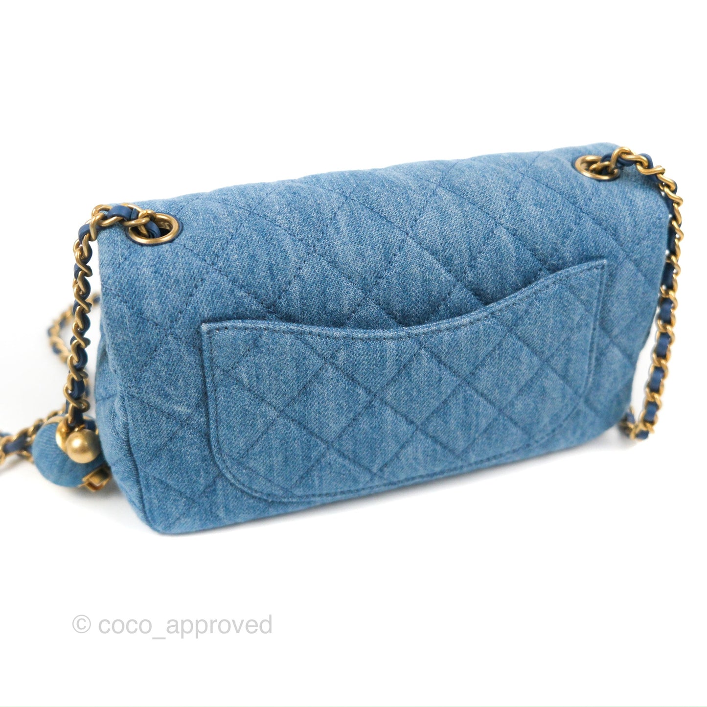 Chanel Mini Rectangular Pearl Crush Quilted Denim Aged Gold Hardware 22C