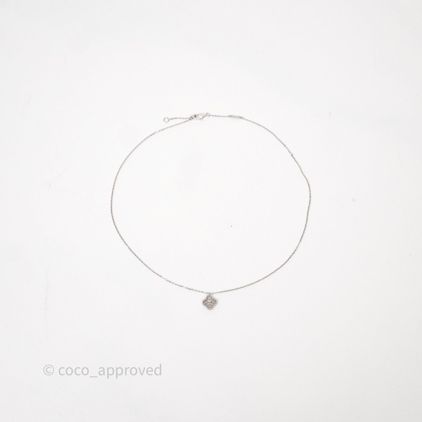 Van Cleef & Arpels Alhambra Pendant White Gold Diamond Necklace Silver Tone