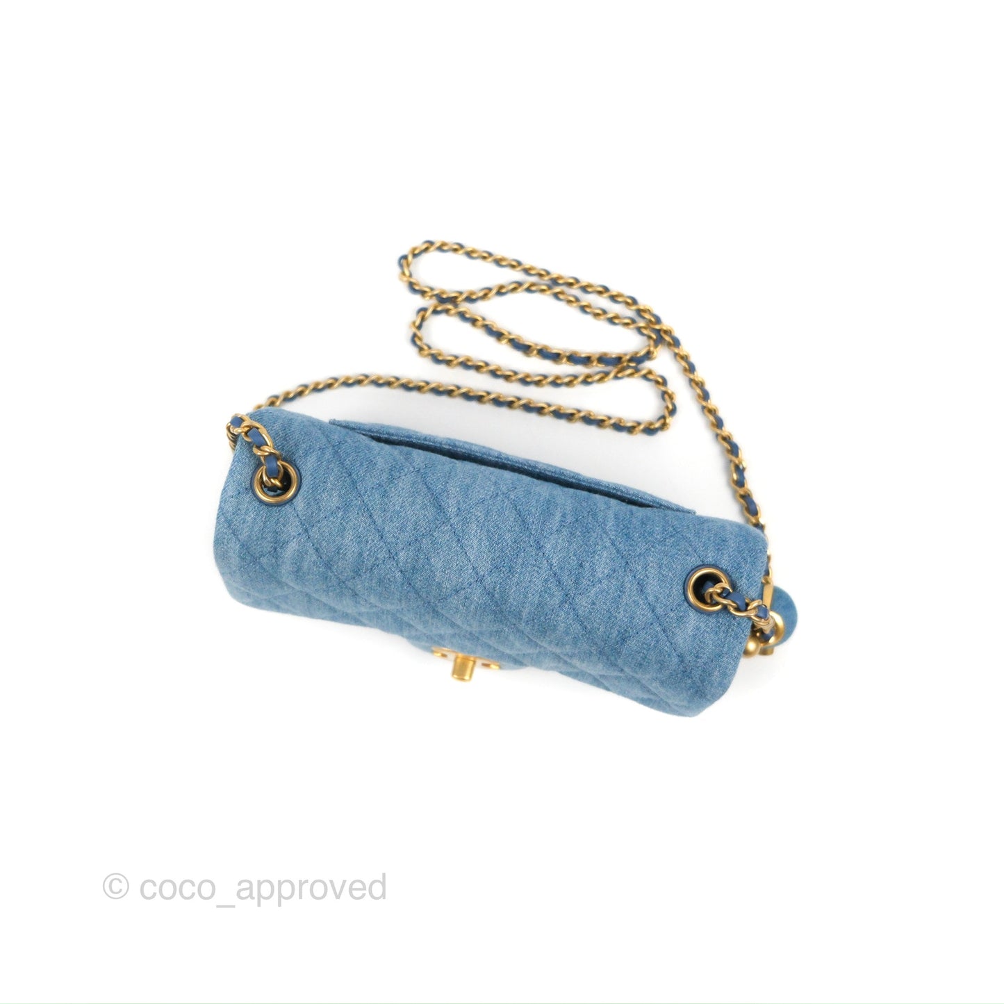 Chanel Mini Rectangular Pearl Crush Quilted Denim Aged Gold Hardware 22C