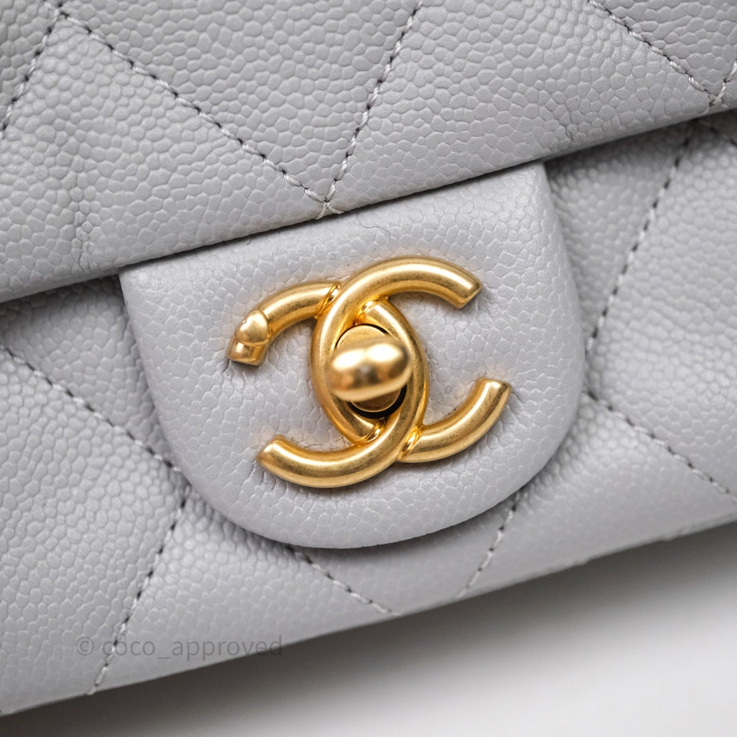 Chanel Mini Flap Bag Heart Adjustable Chain Grey Caviar Aged Gold Hardware