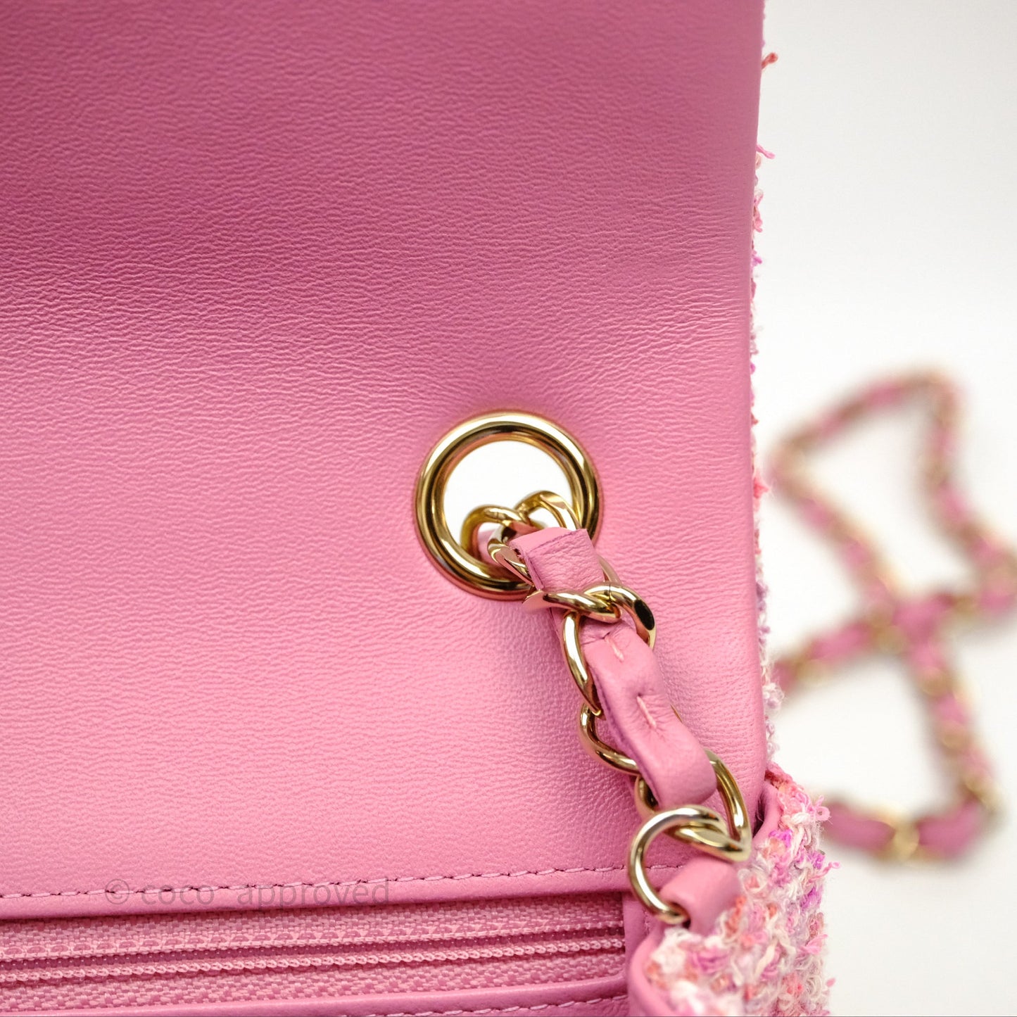 Chanel Tweed Quilted Mini Rectangular Flap Pink Tweed Gold Hardware