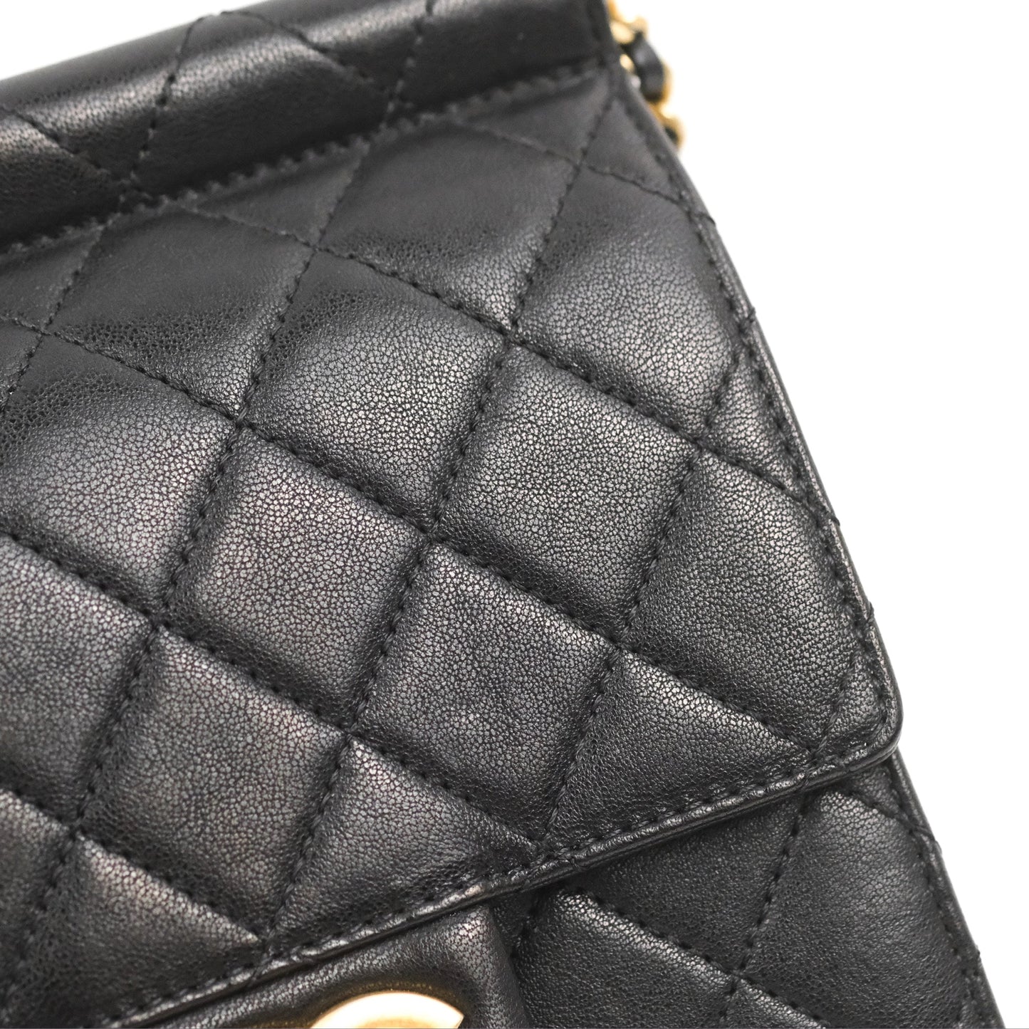 Chanel Small Pearl Flap Bag Black Calfskin Aged Gold Hardware