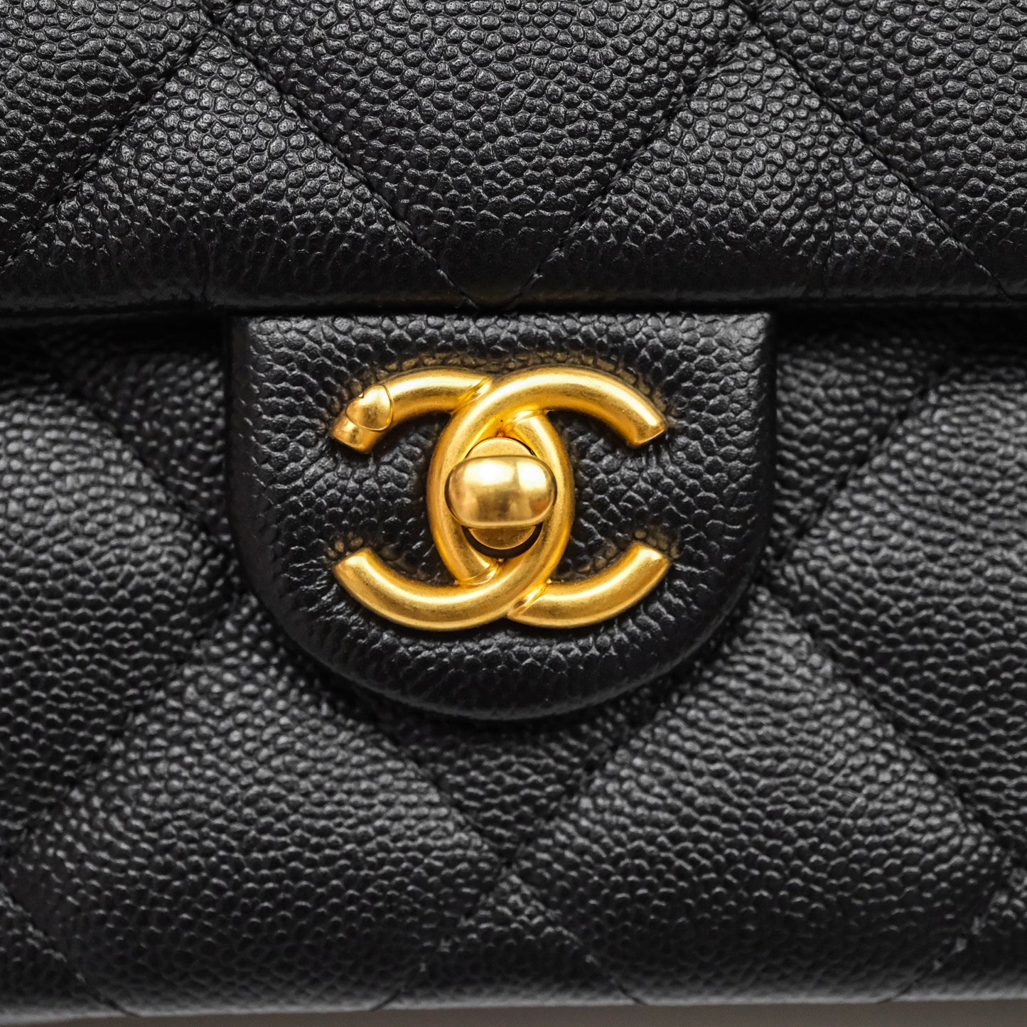 Chanel Flap Bag Heart Adjustable Chain Black Caviar Aged Gold Hardware