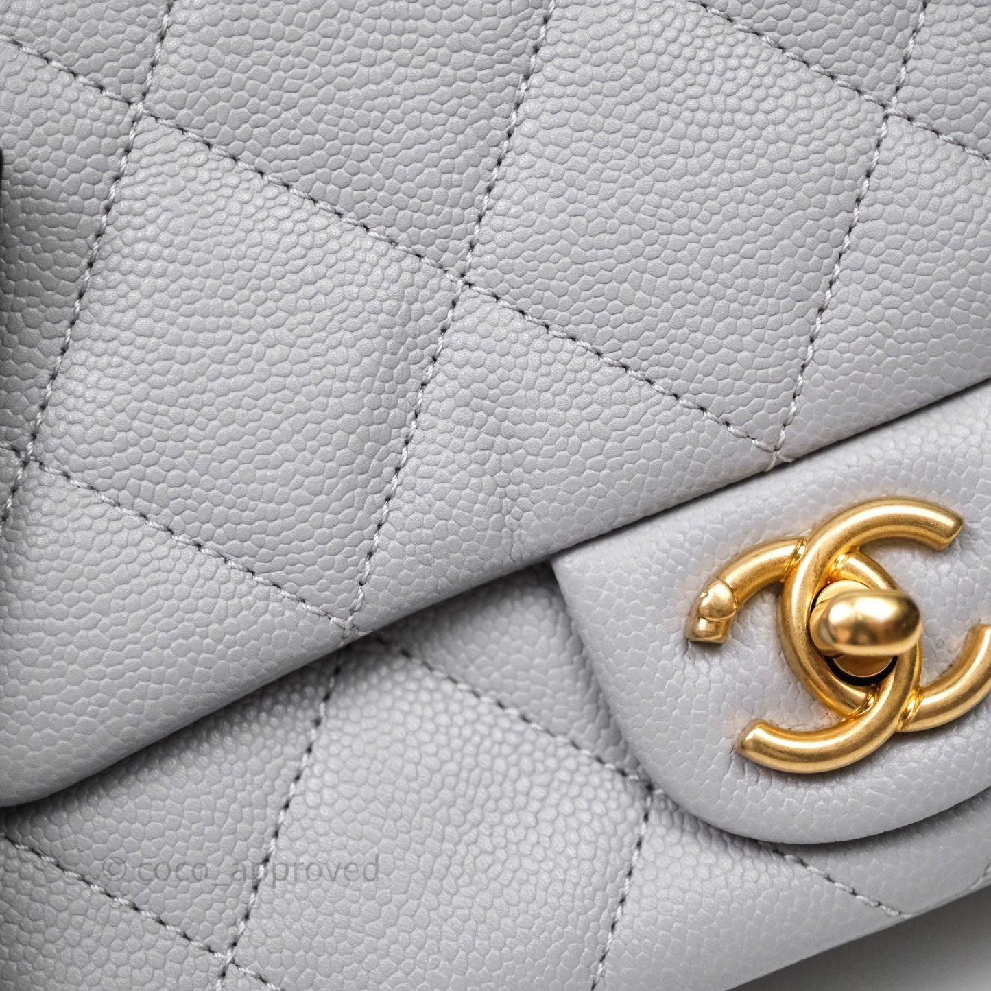 Chanel Mini Flap Bag Heart Adjustable Chain Grey Caviar Aged Gold Hardware