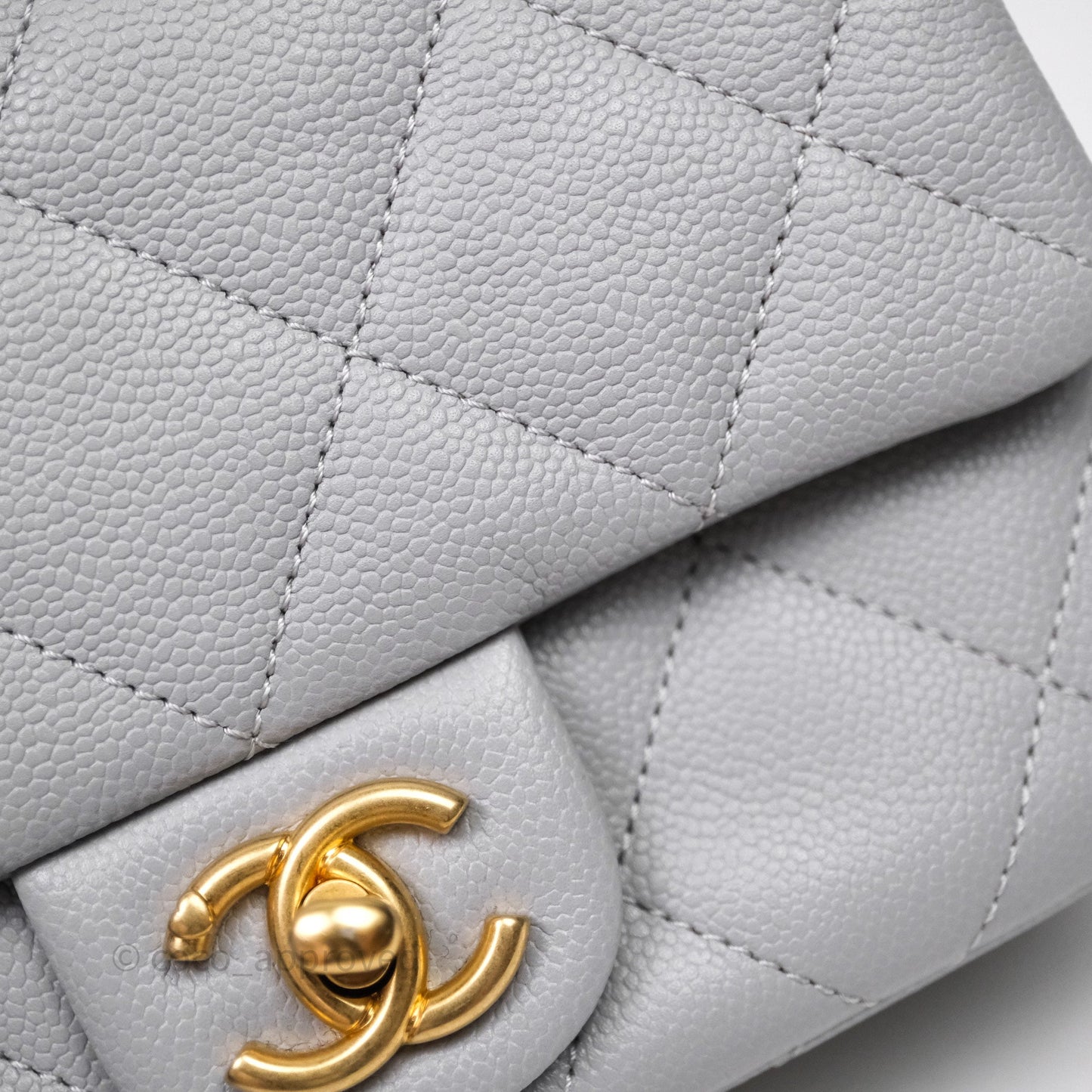 Chanel Mini Flap Bag Heart Adjustable Chain Grey Caviar Aged Gold Hardware