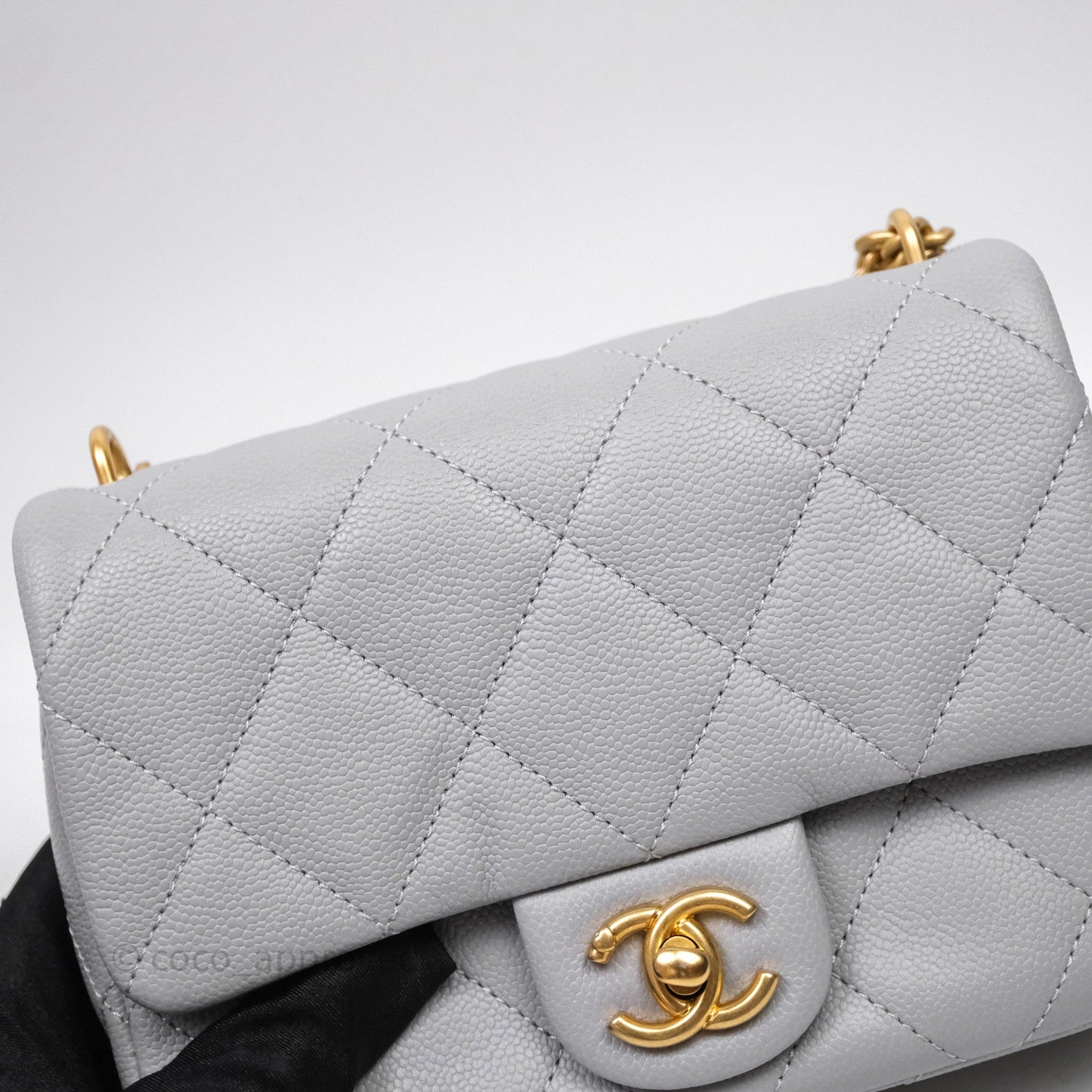 Chanel Mini Flap Bag Heart Adjustable Chain Grey Caviar Aged Gold Hardware