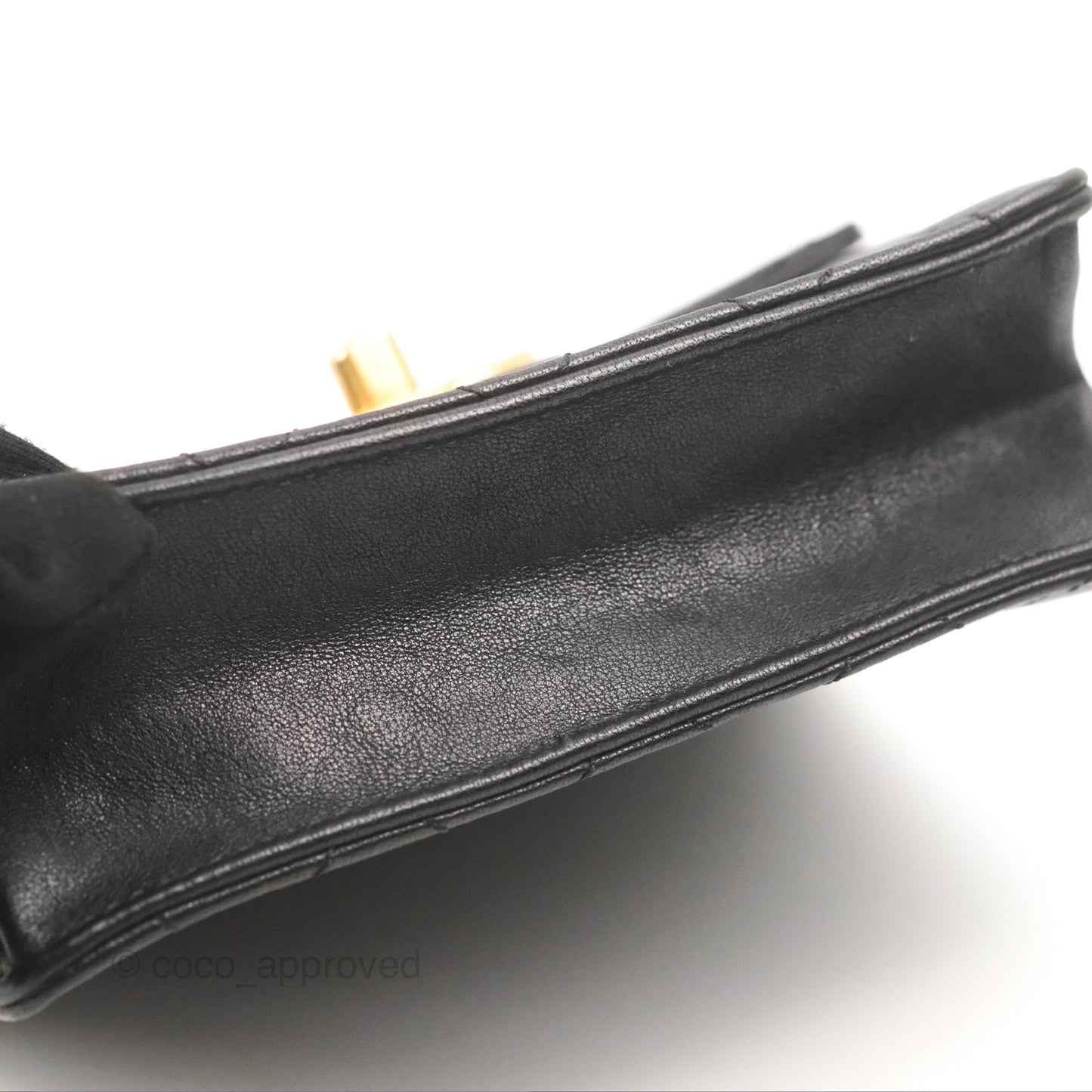 Chanel Small Pearl Flap Bag Black Calfskin Aged Gold Hardware