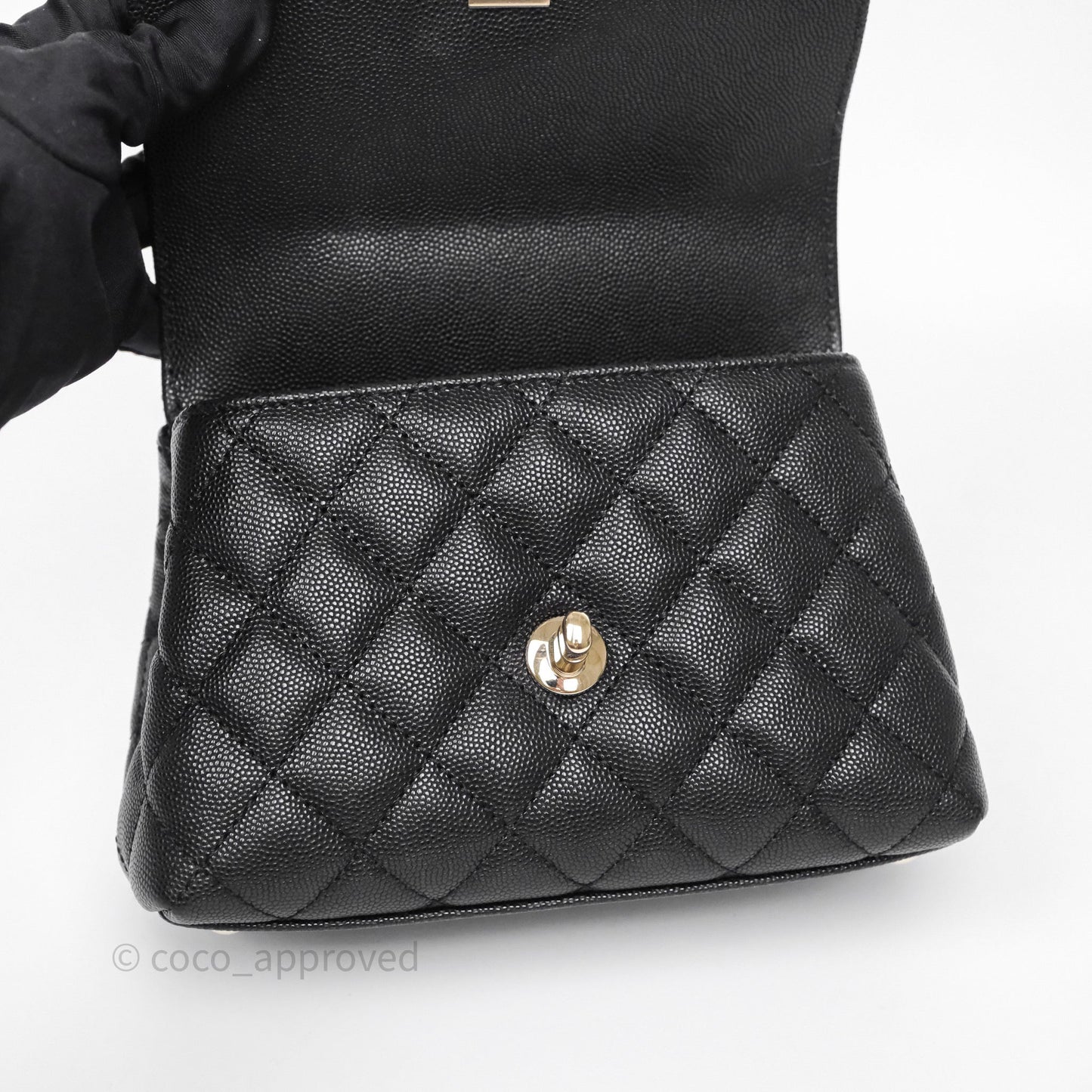 Chanel Mini Coco Handle Quilted Black Caviar Gold Hardware