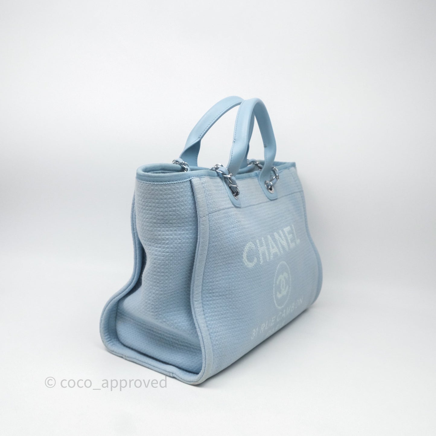Chanel New Small Deauville Tote Blue Canvas Silver Hardware