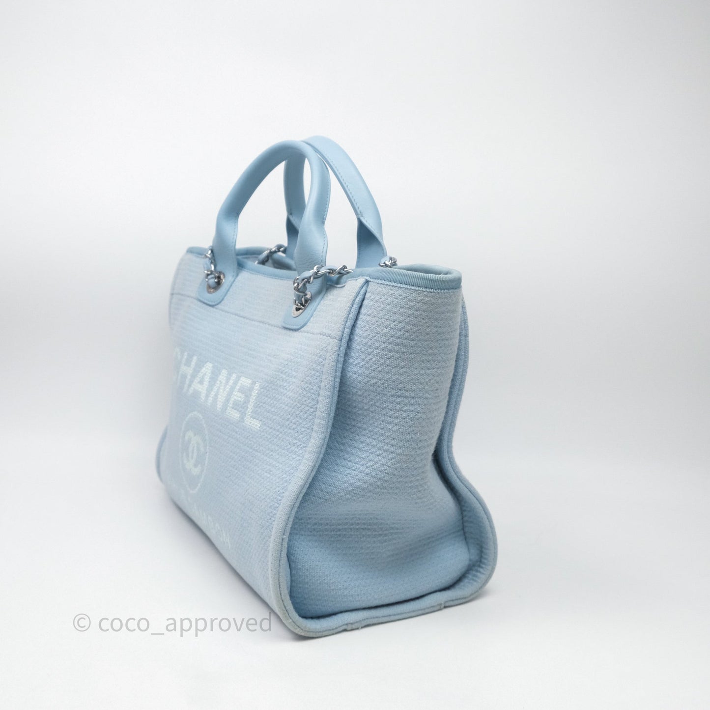 Chanel New Small Deauville Tote Blue Canvas Silver Hardware