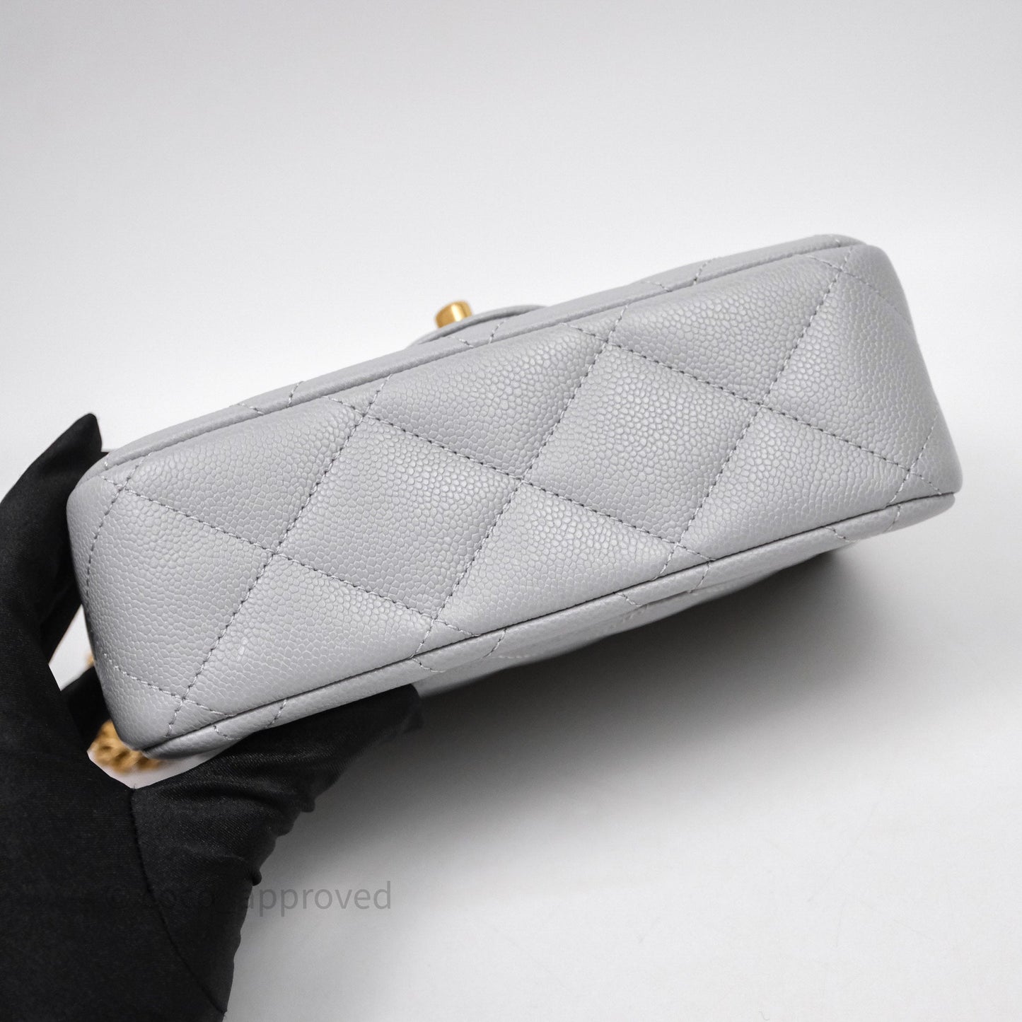 Chanel Mini Flap Bag Heart Adjustable Chain Grey Caviar Aged Gold Hardware