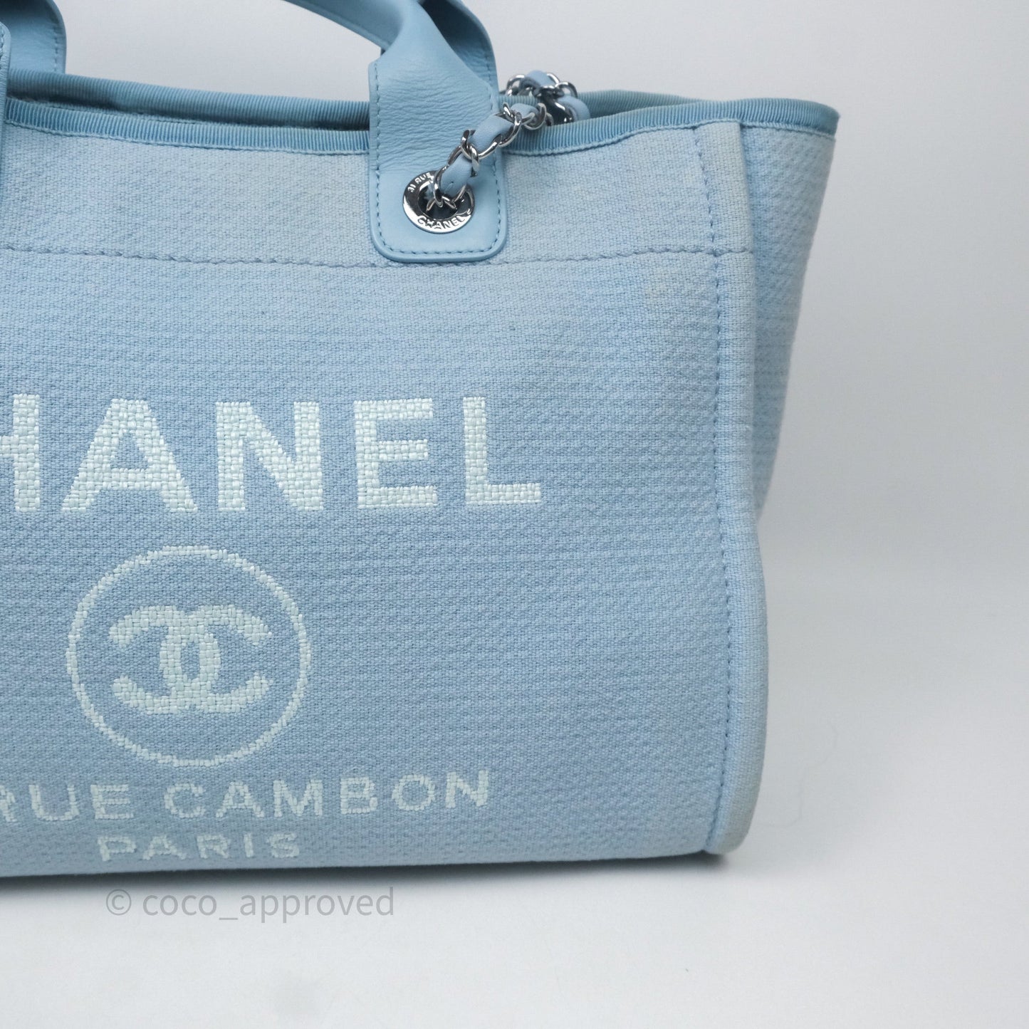 Chanel New Small Deauville Tote Blue Canvas Silver Hardware