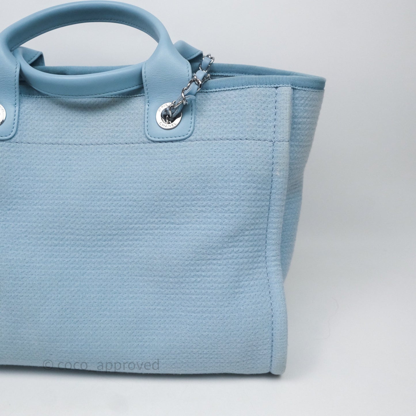 Chanel New Small Deauville Tote Blue Canvas Silver Hardware