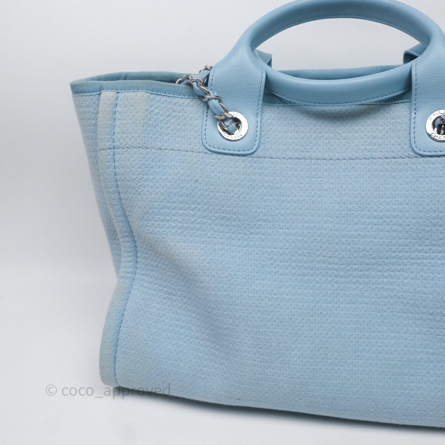 Chanel New Small Deauville Tote Blue Canvas Silver Hardware