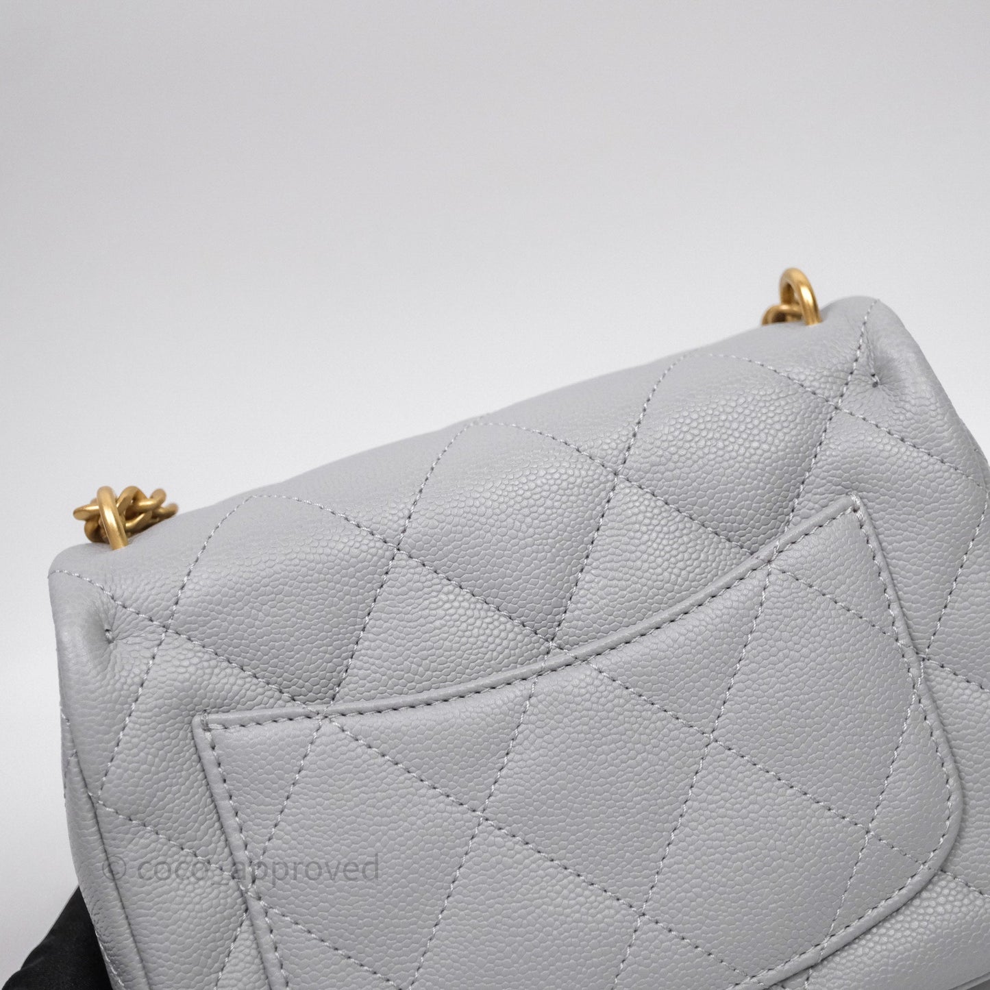 Chanel Mini Flap Bag Heart Adjustable Chain Grey Caviar Aged Gold Hardware