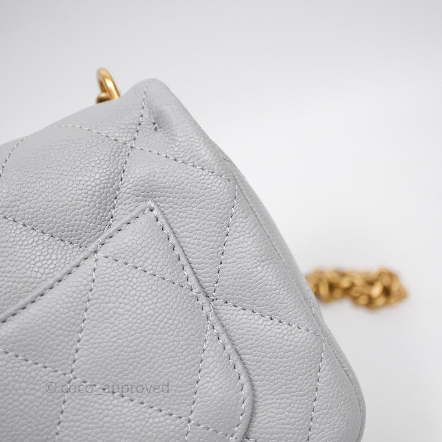 Chanel Mini Flap Bag Heart Adjustable Chain Grey Caviar Aged Gold Hardware