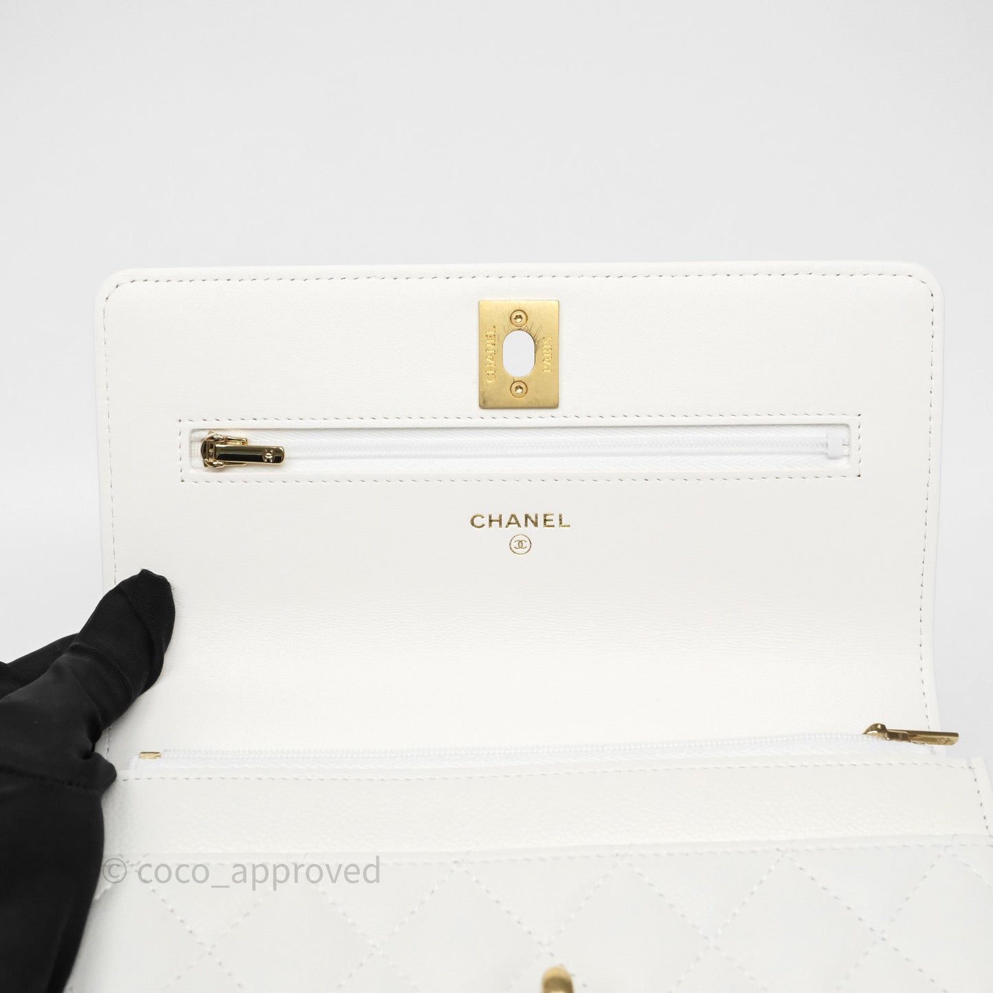 Chanel Heart Adjustable Chain WOC White Caviar Aged Gold Hardware