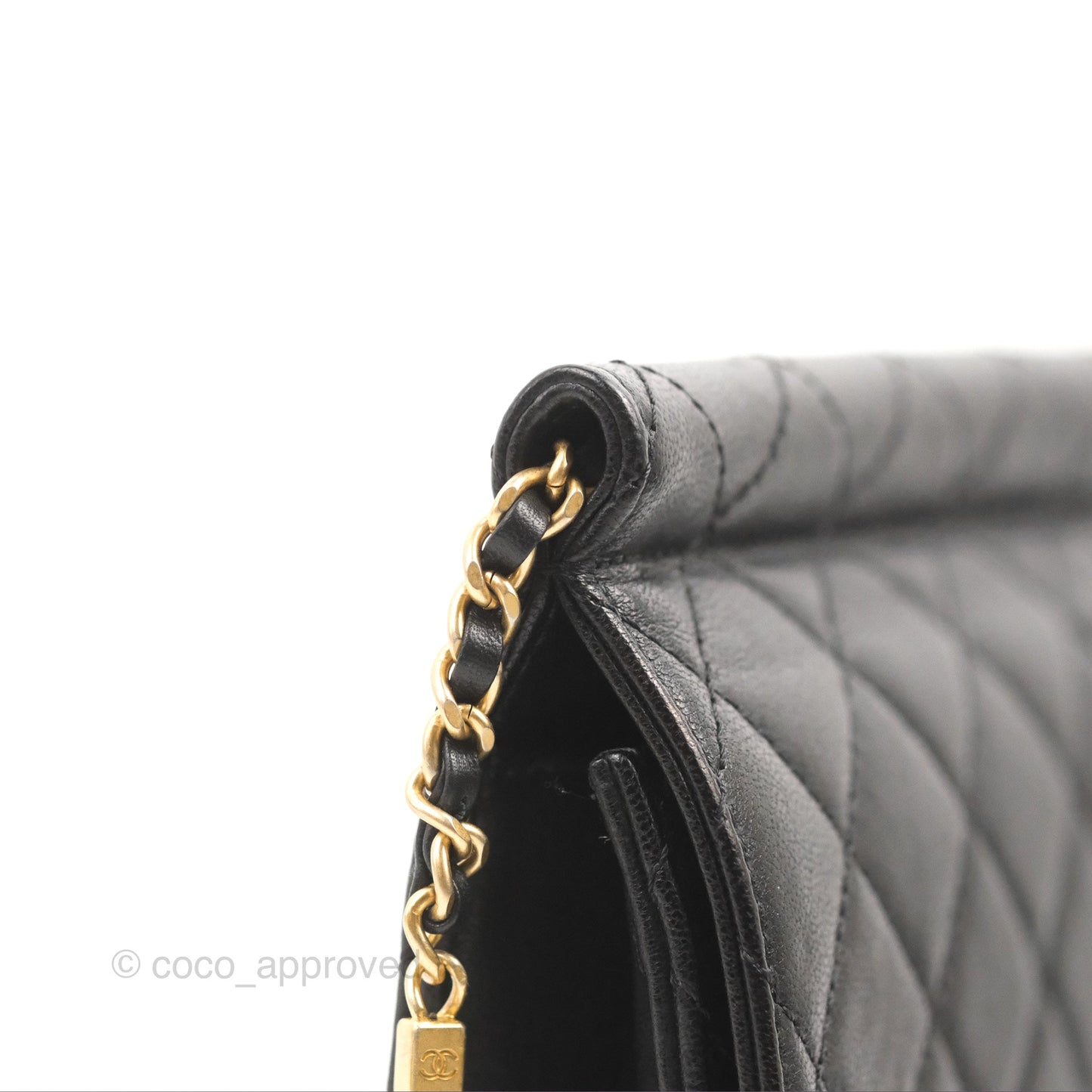 Chanel Small Pearl Flap Bag Black Calfskin Aged Gold Hardware