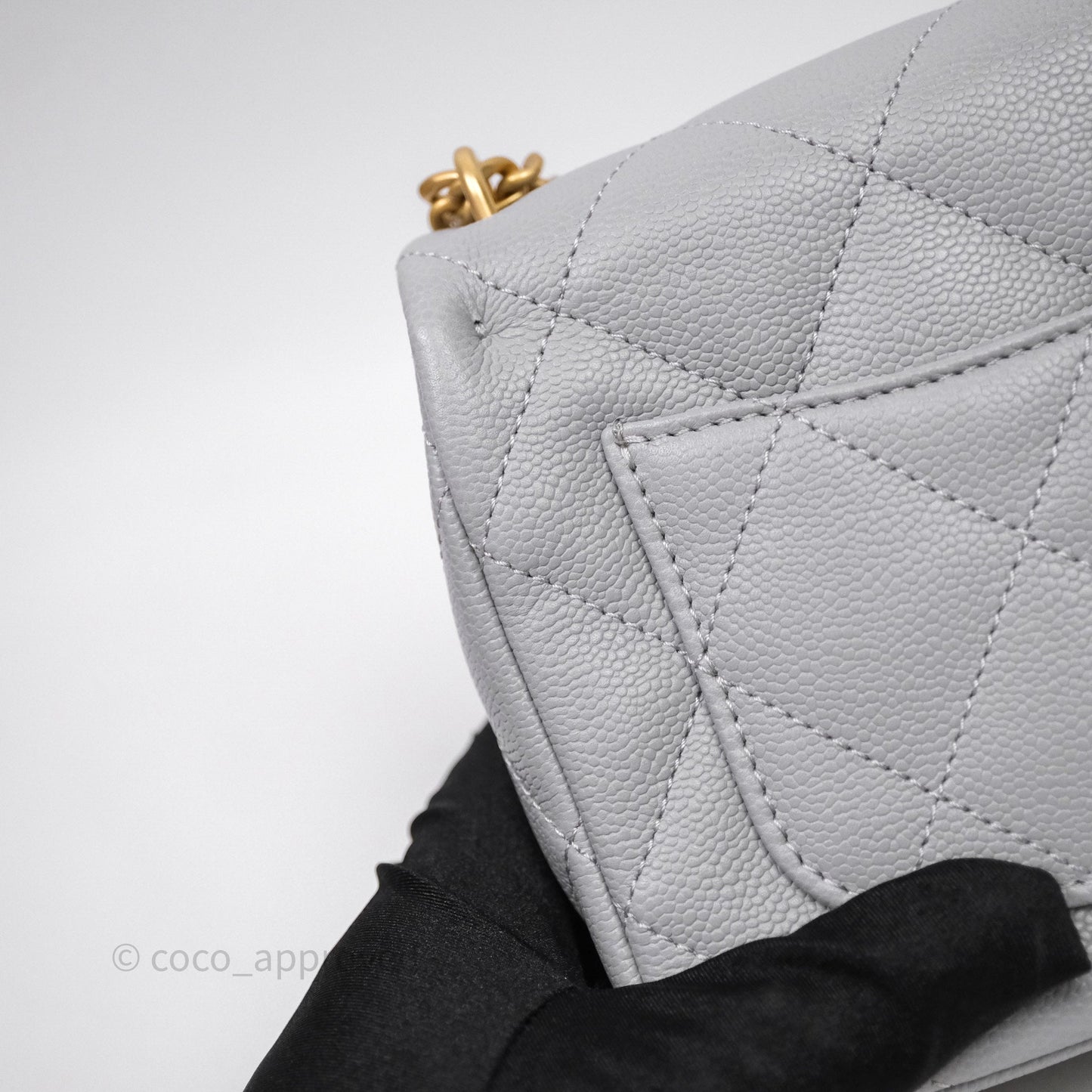Chanel Mini Flap Bag Heart Adjustable Chain Grey Caviar Aged Gold Hardware