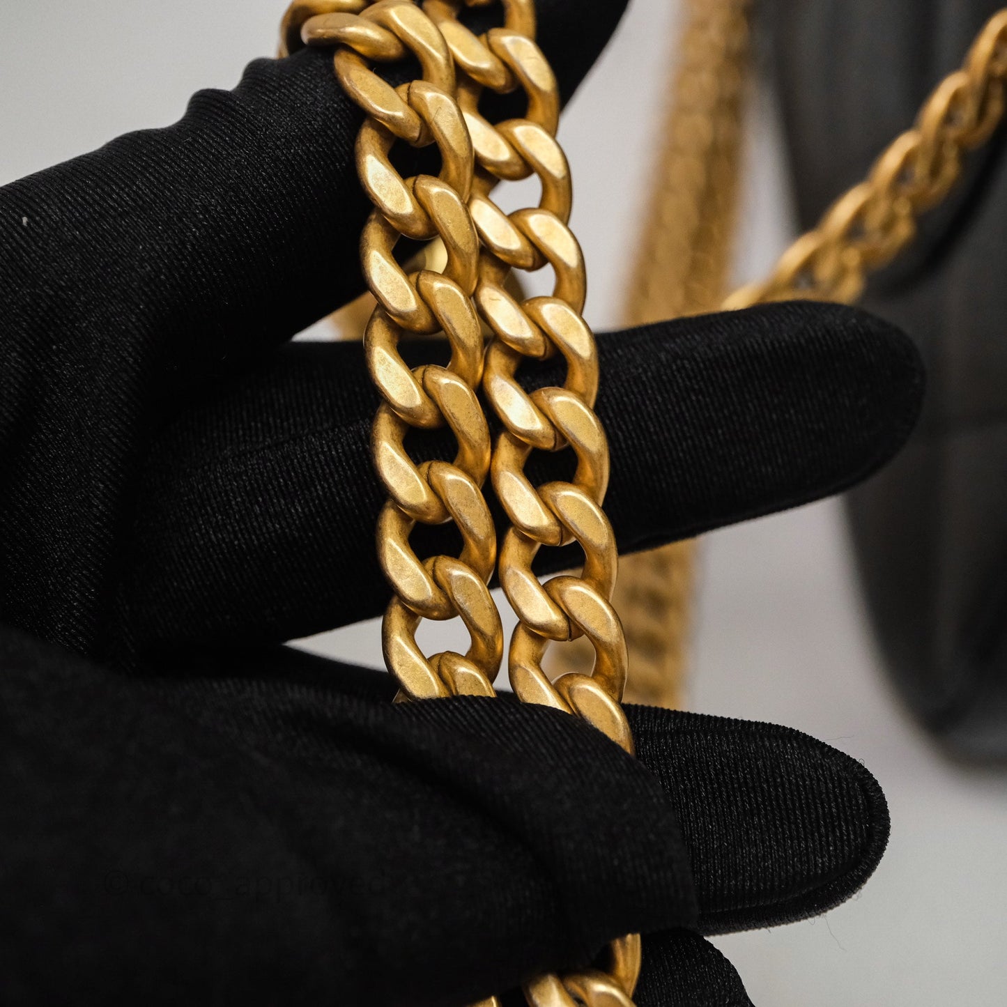 Chanel Flap Bag Heart Adjustable Chain Black Caviar Aged Gold Hardware