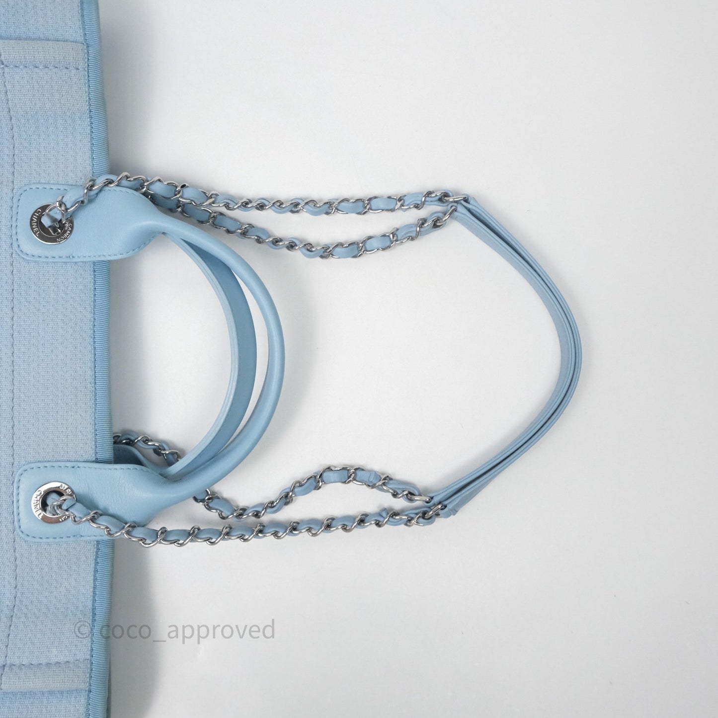 Chanel New Small Deauville Tote Blue Canvas Silver Hardware