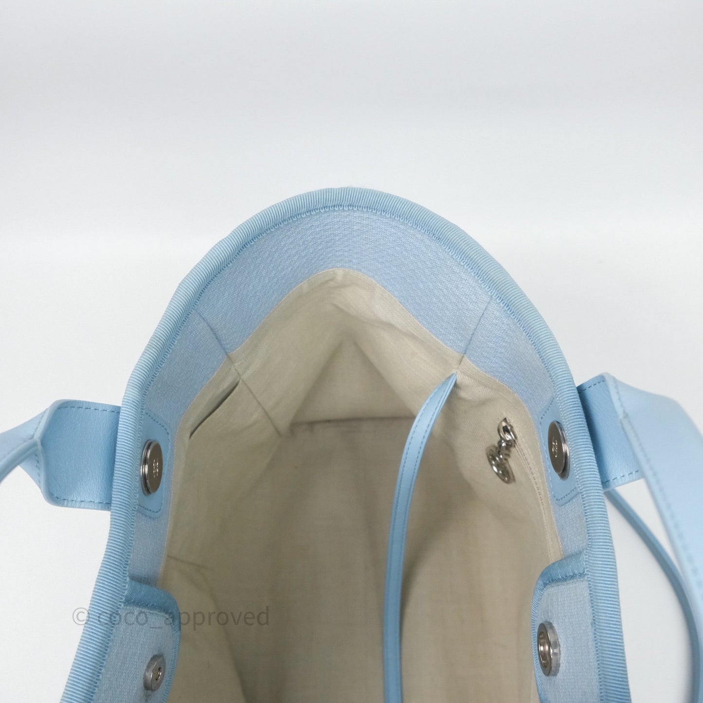Chanel New Small Deauville Tote Blue Canvas Silver Hardware