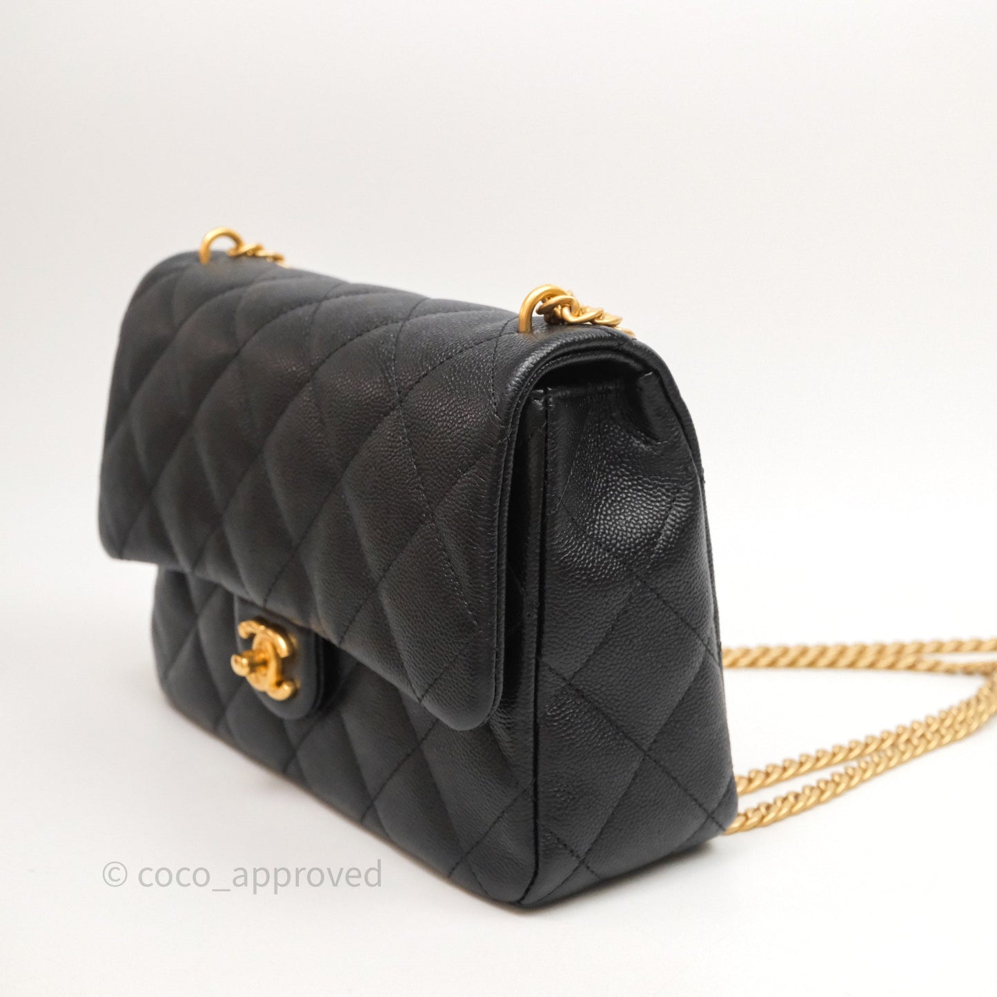 Chanel Flap Bag Heart Adjustable Chain Black Caviar Aged Gold Hardware