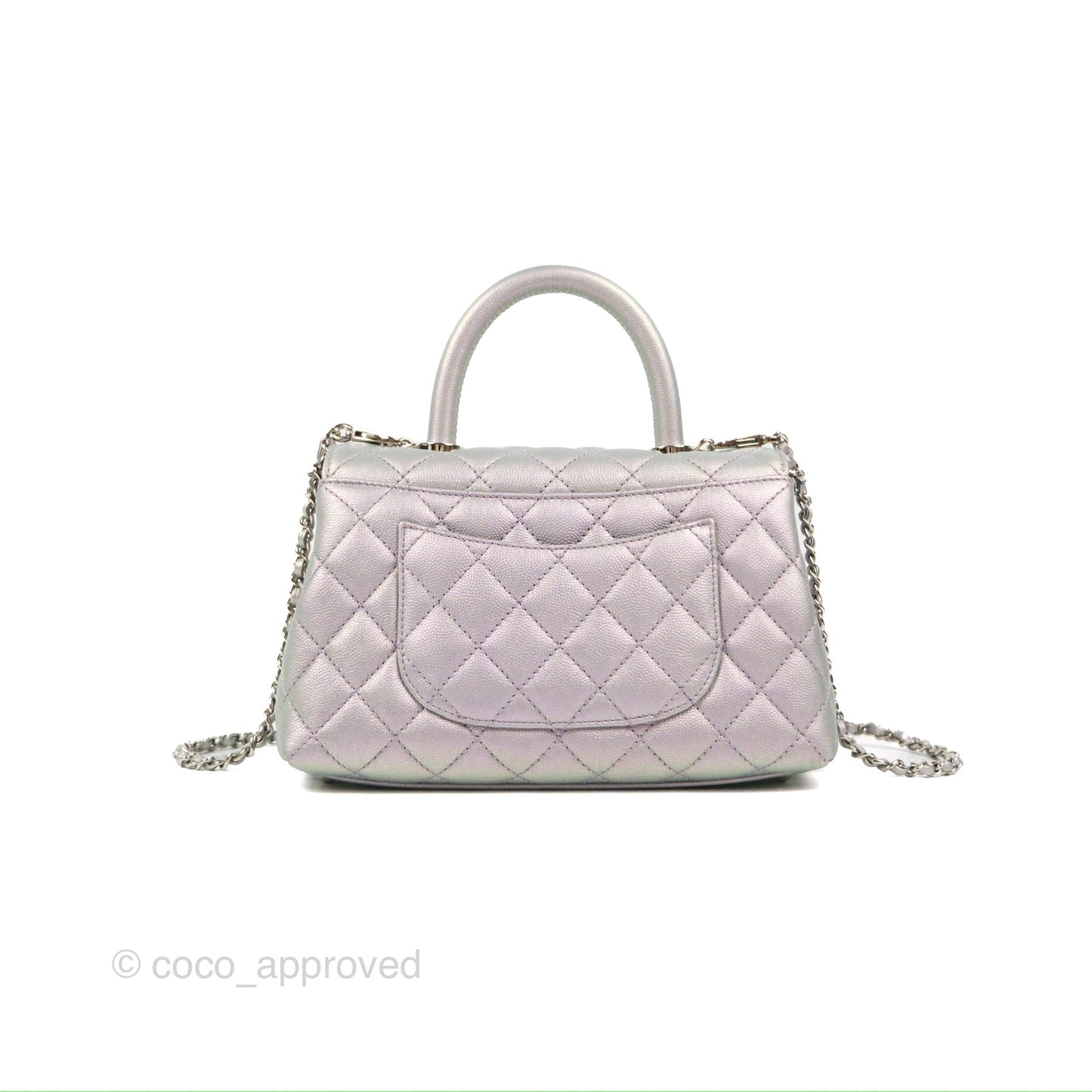 Chanel Small Coco Handle Quilted Iridescent Lilac Caviar Rainbow Hardware