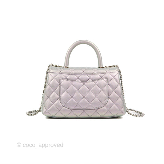 Chanel Small Coco Handle Quilted Iridescent Lilac Caviar Rainbow Hardware