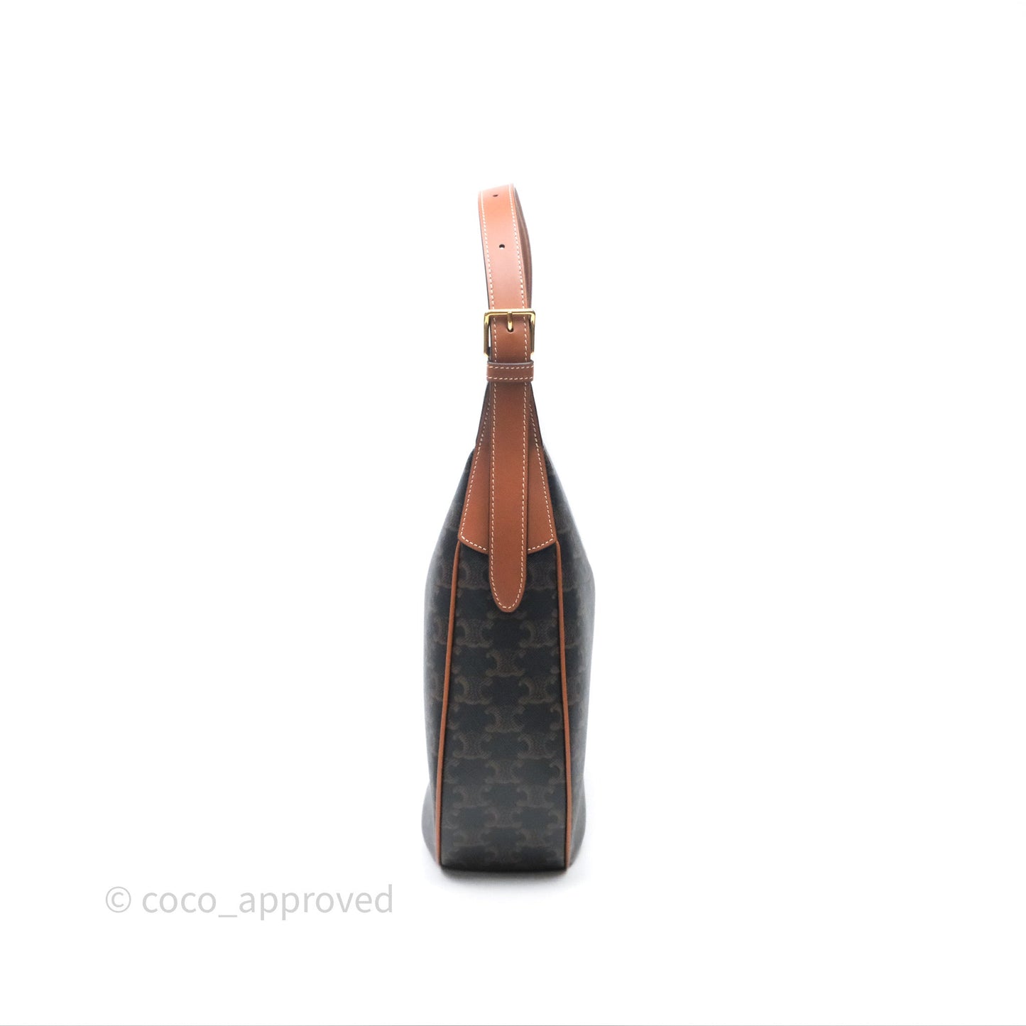 Celine Medium Heloise Bag In Triomphe Canvas Calfskin Tan
