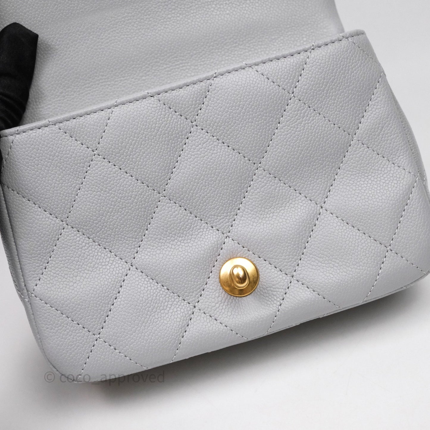 Chanel Mini Flap Bag Heart Adjustable Chain Grey Caviar Aged Gold Hardware