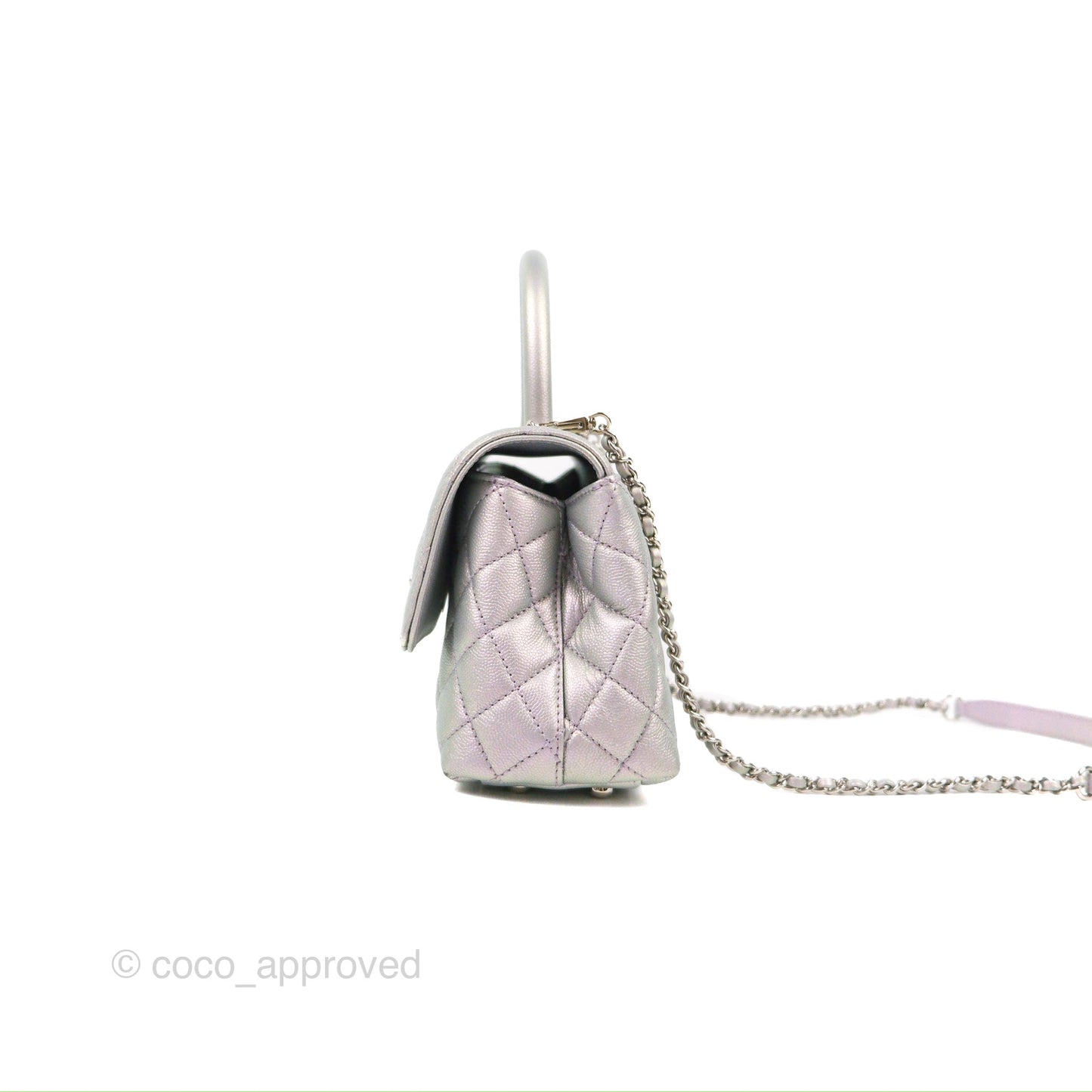 Chanel Small Coco Handle Quilted Iridescent Lilac Caviar Rainbow Hardware