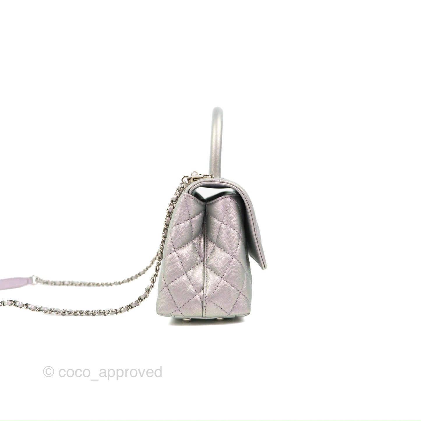 Chanel Small Coco Handle Quilted Iridescent Lilac Caviar Rainbow Hardware
