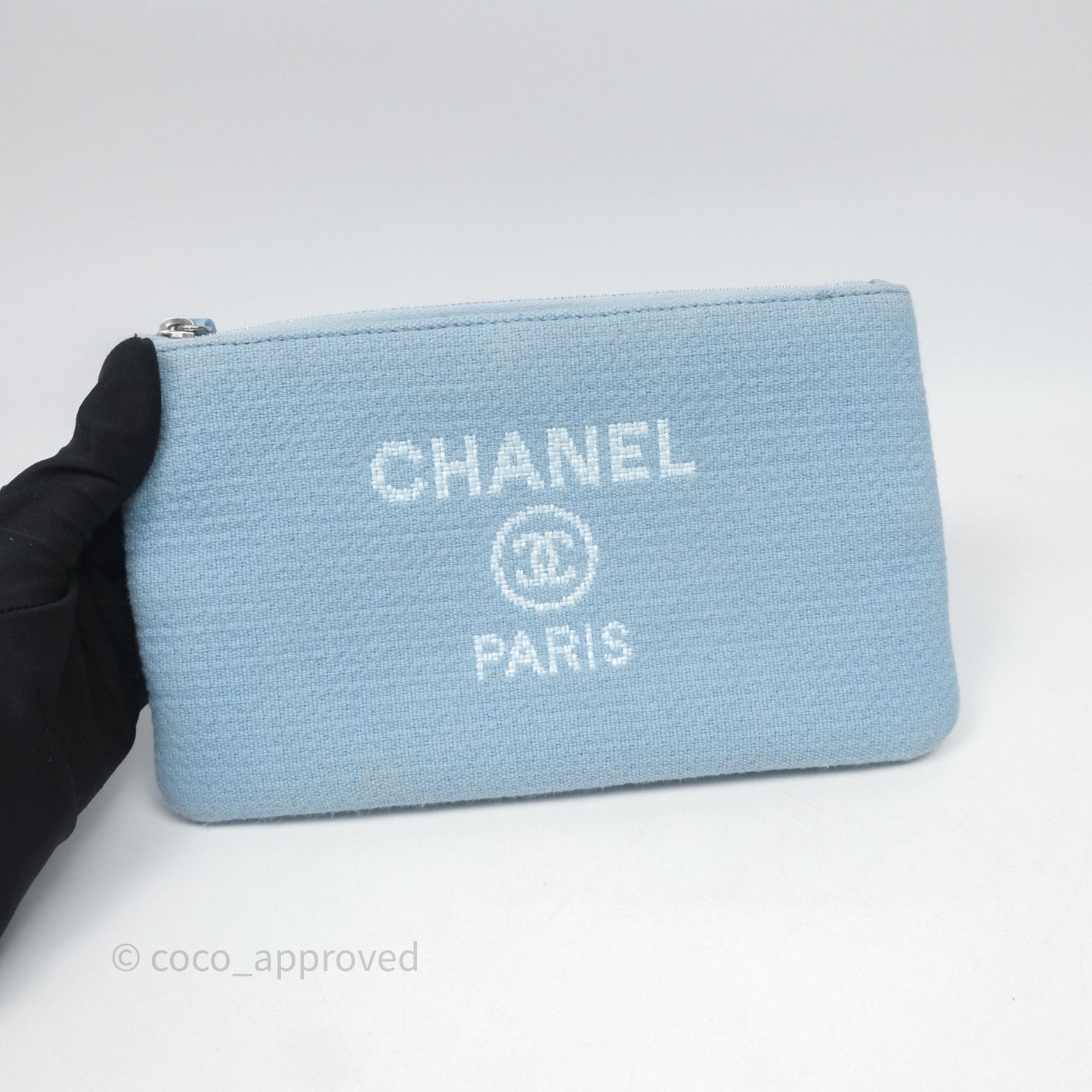 Chanel New Small Deauville Tote Blue Canvas Silver Hardware