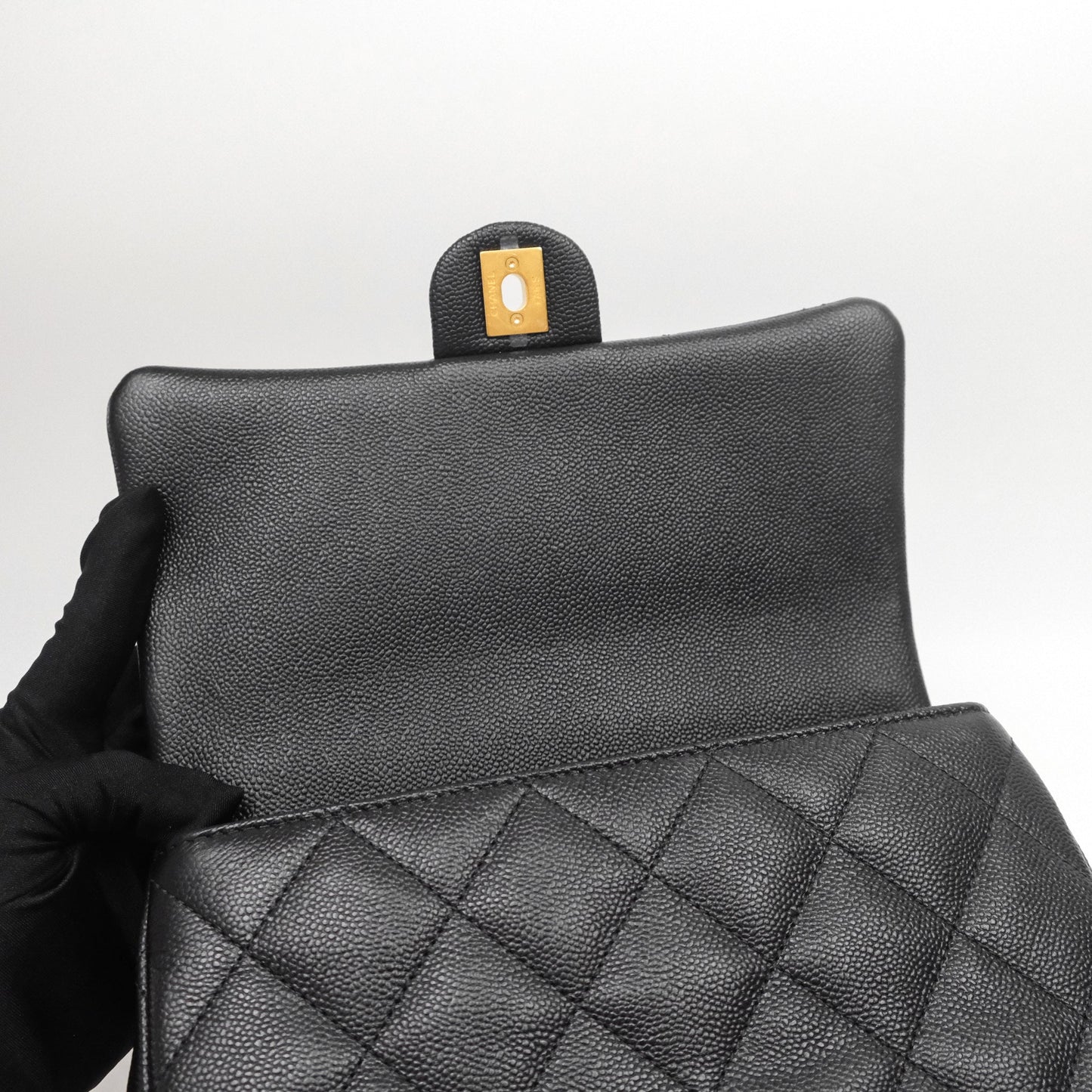 Chanel Flap Bag Heart Adjustable Chain Black Caviar Aged Gold Hardware