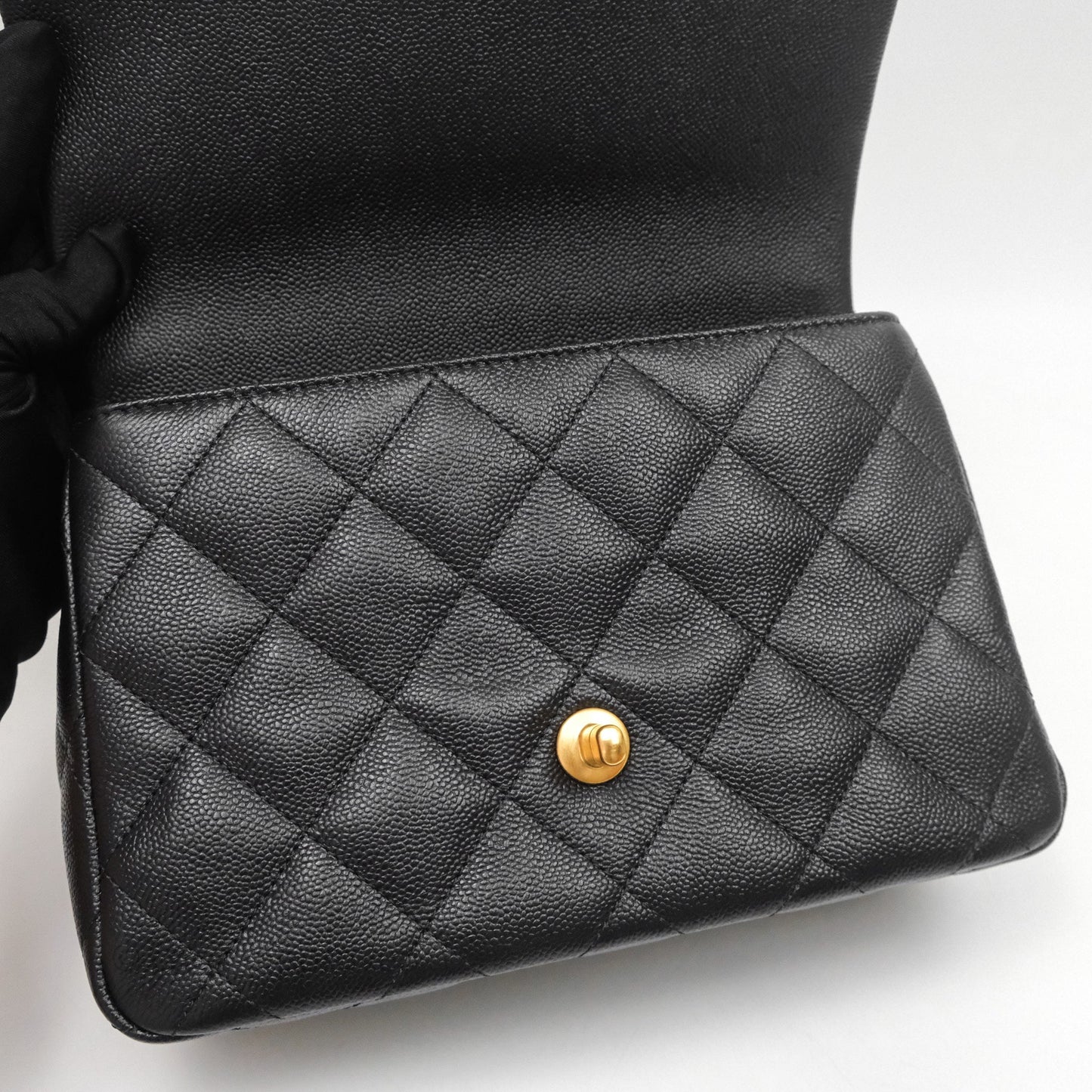 Chanel Flap Bag Heart Adjustable Chain Black Caviar Aged Gold Hardware