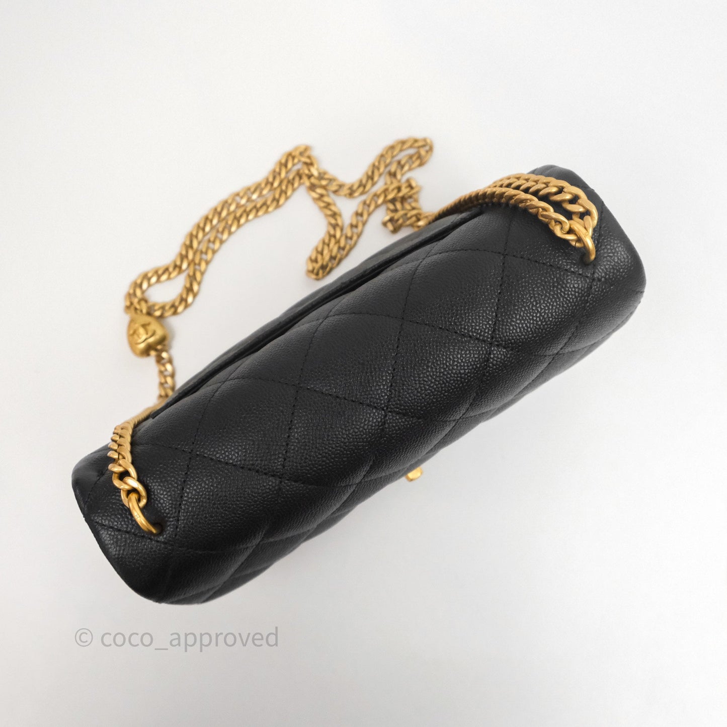 Chanel Flap Bag Heart Adjustable Chain Black Caviar Aged Gold Hardware