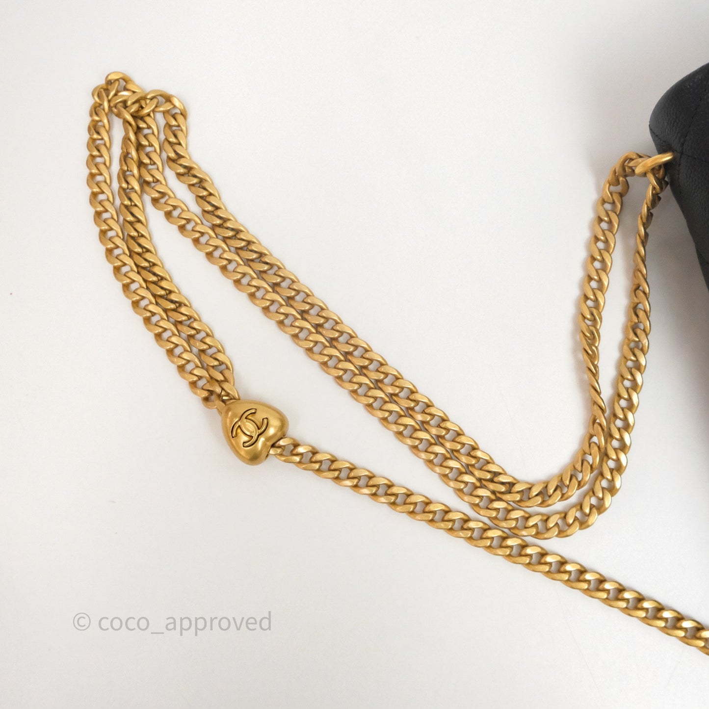 Chanel Flap Bag Heart Adjustable Chain Black Caviar Aged Gold Hardware