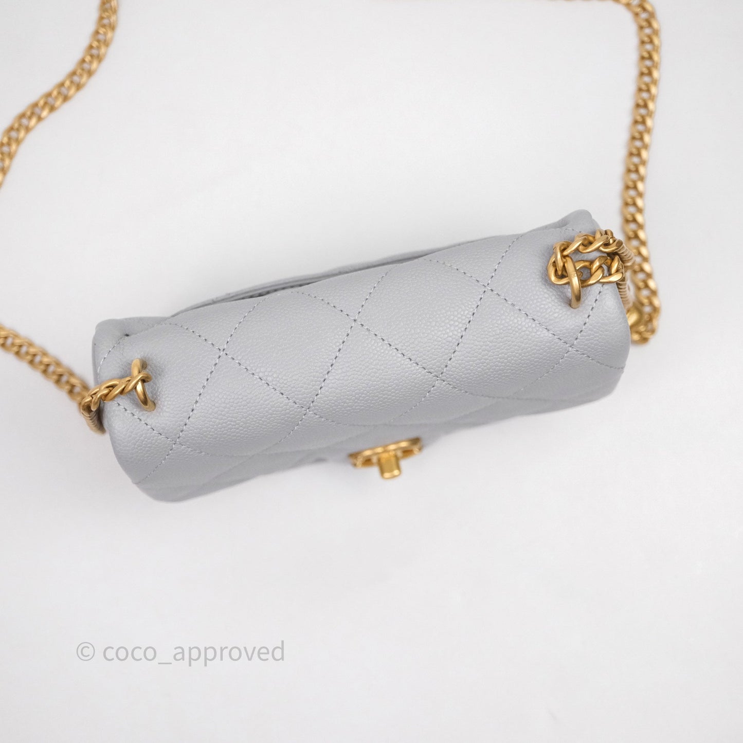 Chanel Mini Flap Bag Heart Adjustable Chain Grey Caviar Aged Gold Hardware