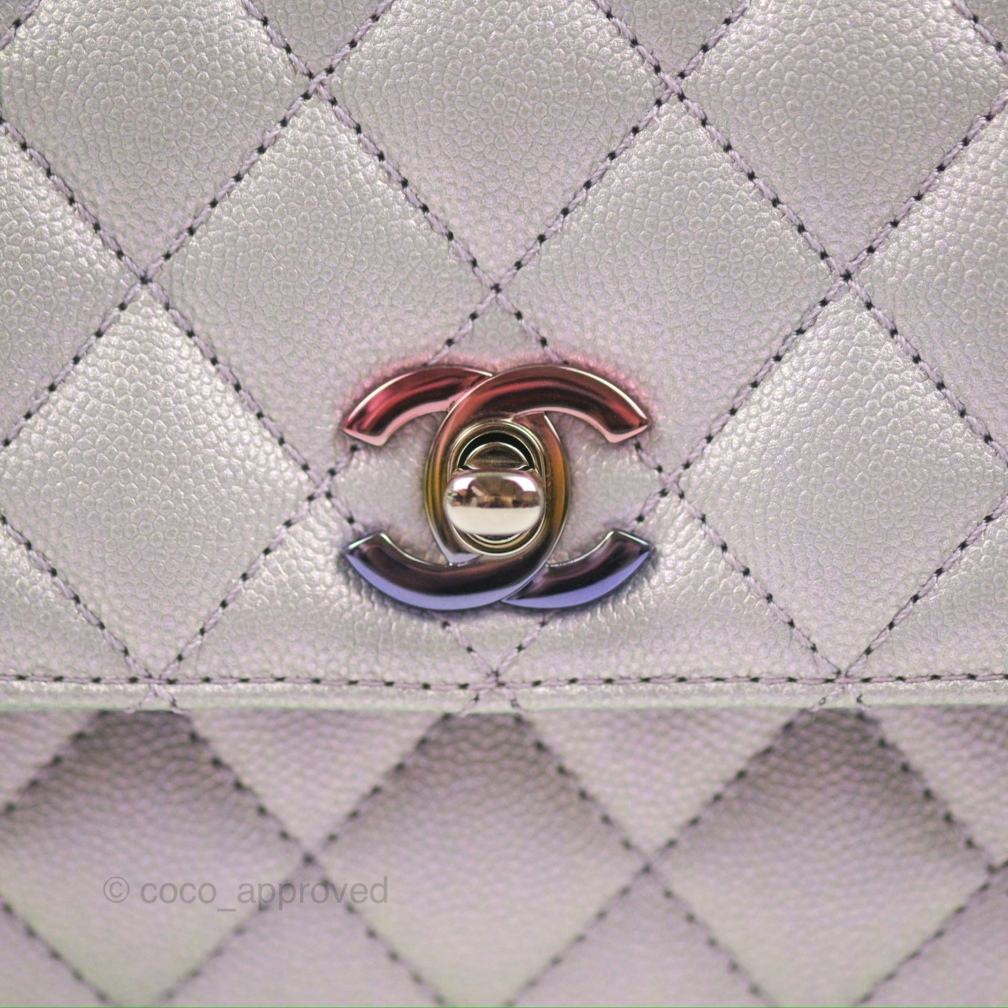 Chanel Small Coco Handle Quilted Iridescent Lilac Caviar Rainbow Hardware