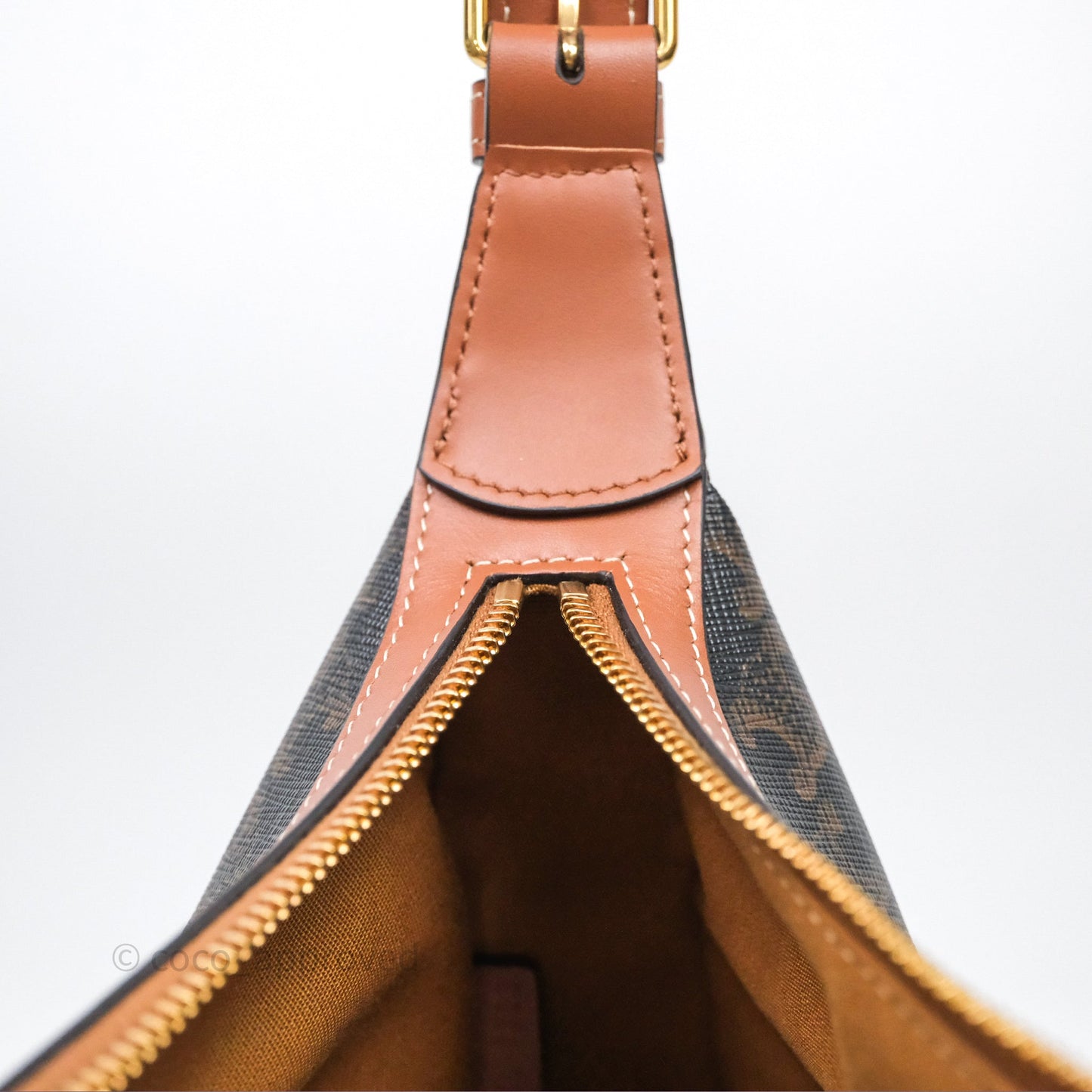 Celine Medium Heloise Bag In Triomphe Canvas Calfskin Tan