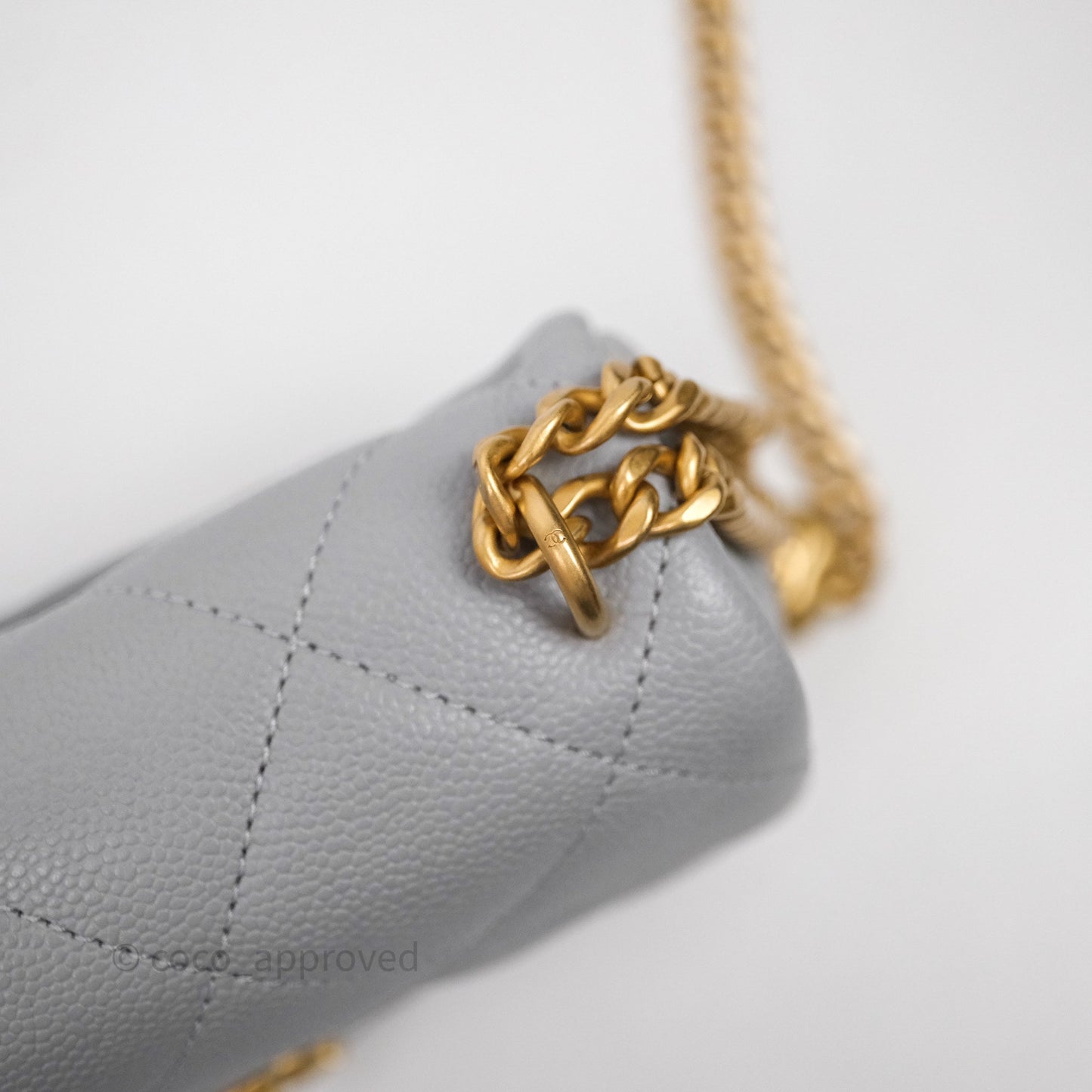 Chanel Mini Flap Bag Heart Adjustable Chain Grey Caviar Aged Gold Hardware