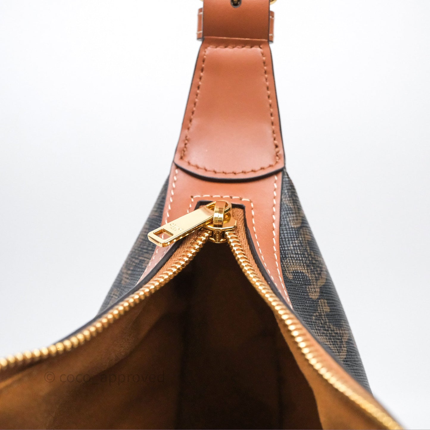 Celine Medium Heloise Bag In Triomphe Canvas Calfskin Tan