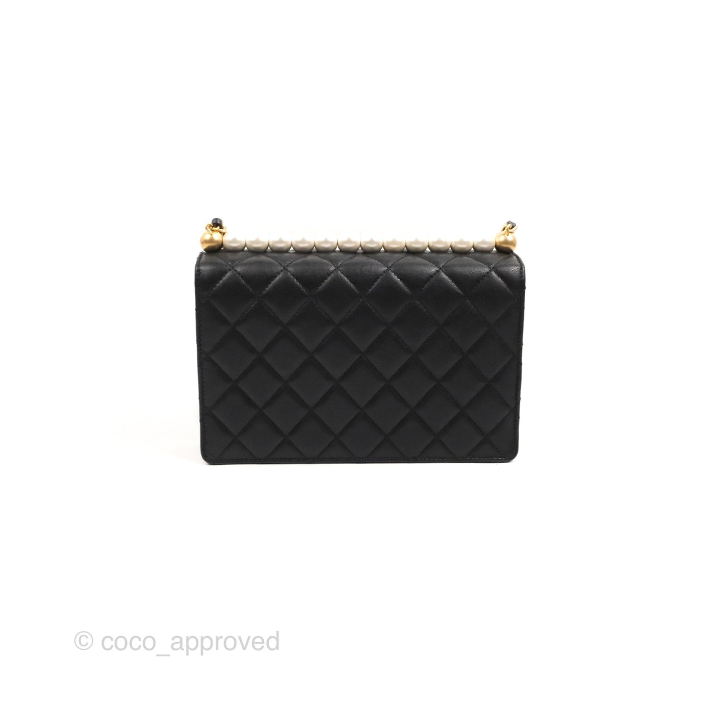 Chanel Small Quilted Chic Pearls Flap Black Goatskin Aged Gold Hardware