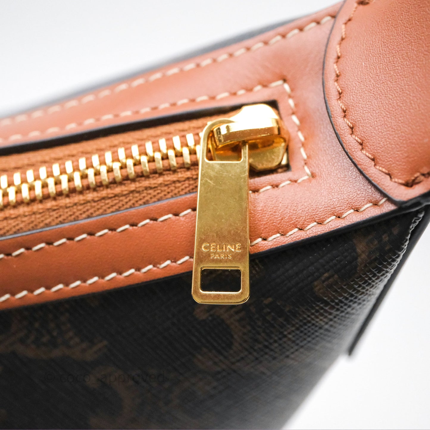Celine Medium Heloise Bag In Triomphe Canvas Calfskin Tan