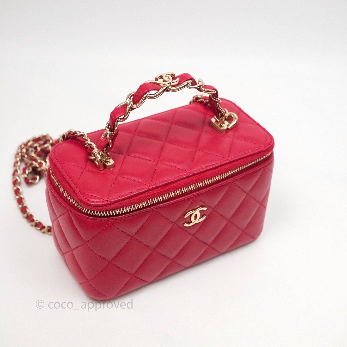 Chanel Logo Top Handle Vanity Rectangular Red Light Gold Hardware