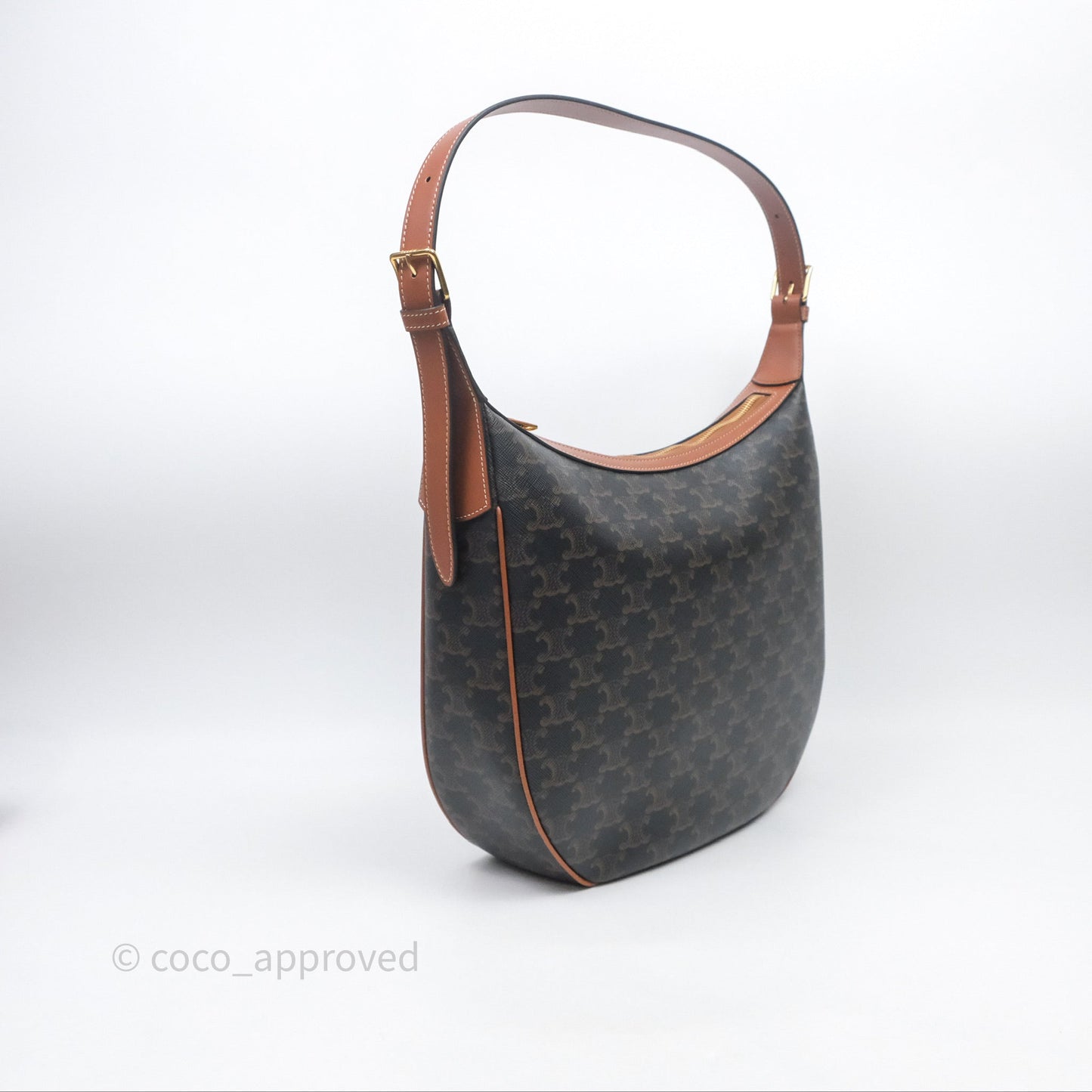 Celine Medium Heloise Bag In Triomphe Canvas Calfskin Tan