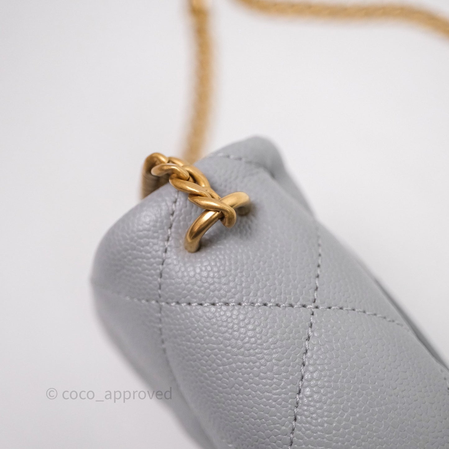 Chanel Mini Flap Bag Heart Adjustable Chain Grey Caviar Aged Gold Hardware